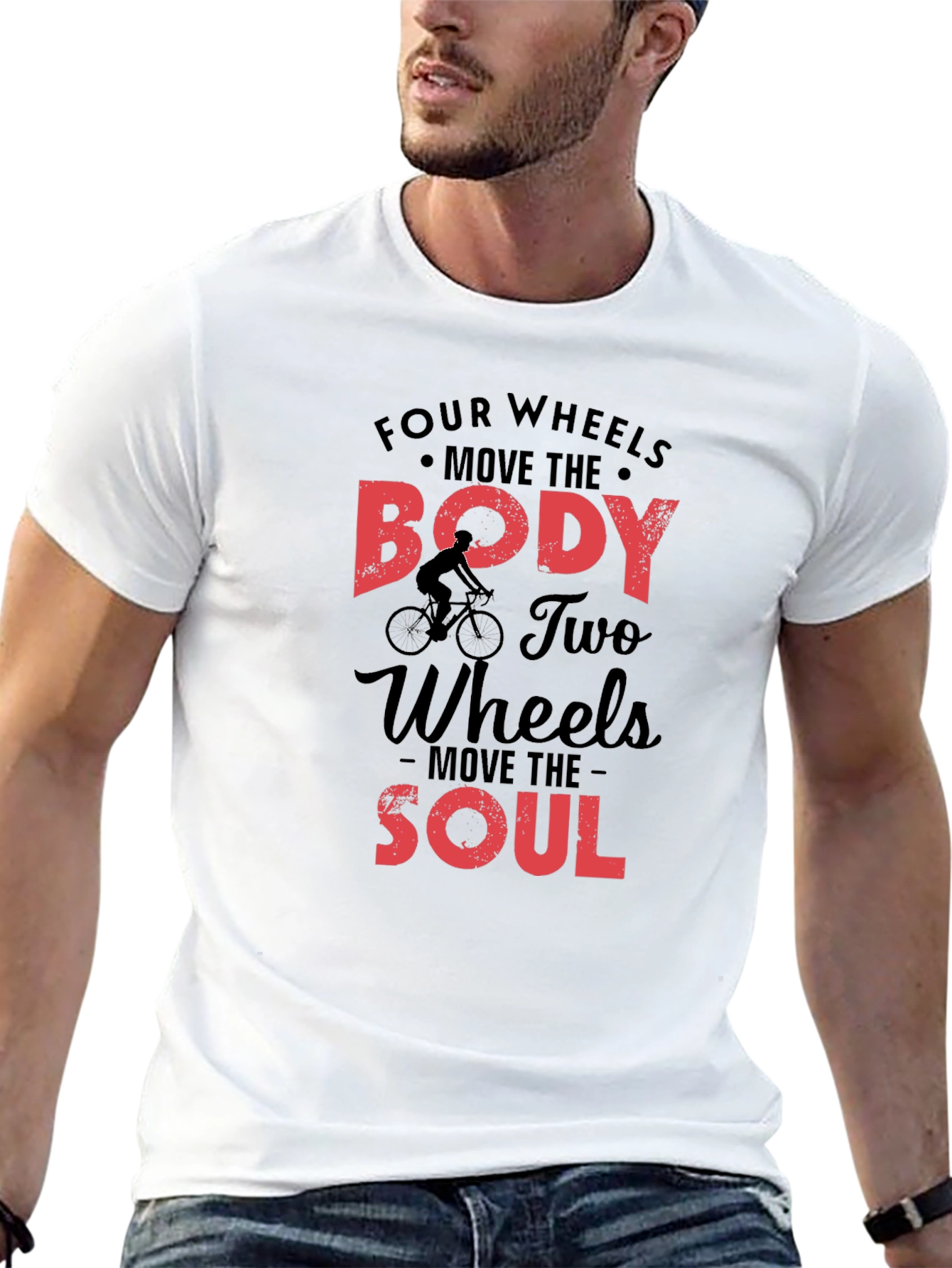 Black Cycling T-Shirt: Four Wheels Move the Body, Two Wheels Move the Soul view 13