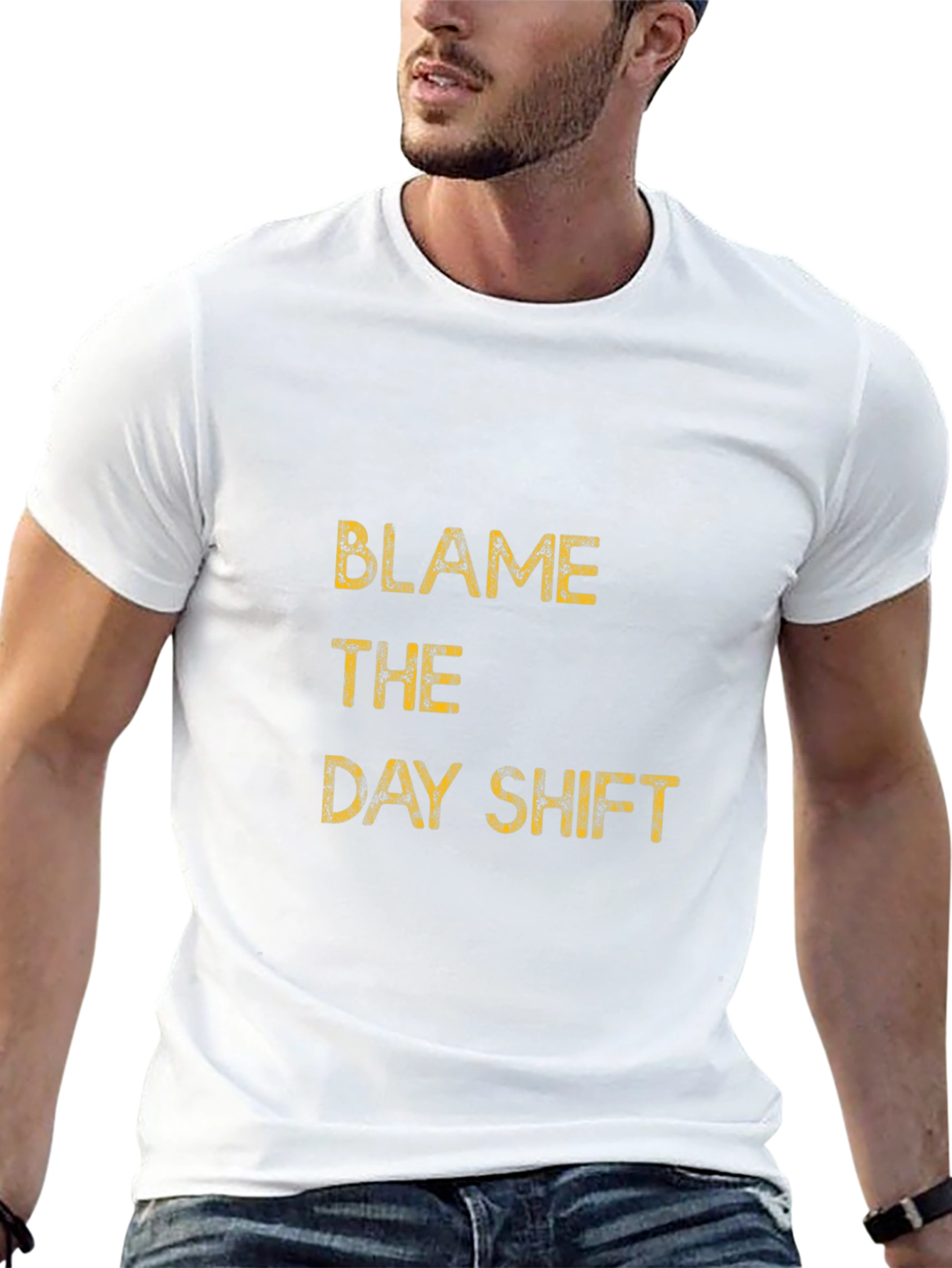 Black Blame the Day Shift Graphic Tee - Black Cotton T-Shirt view 13