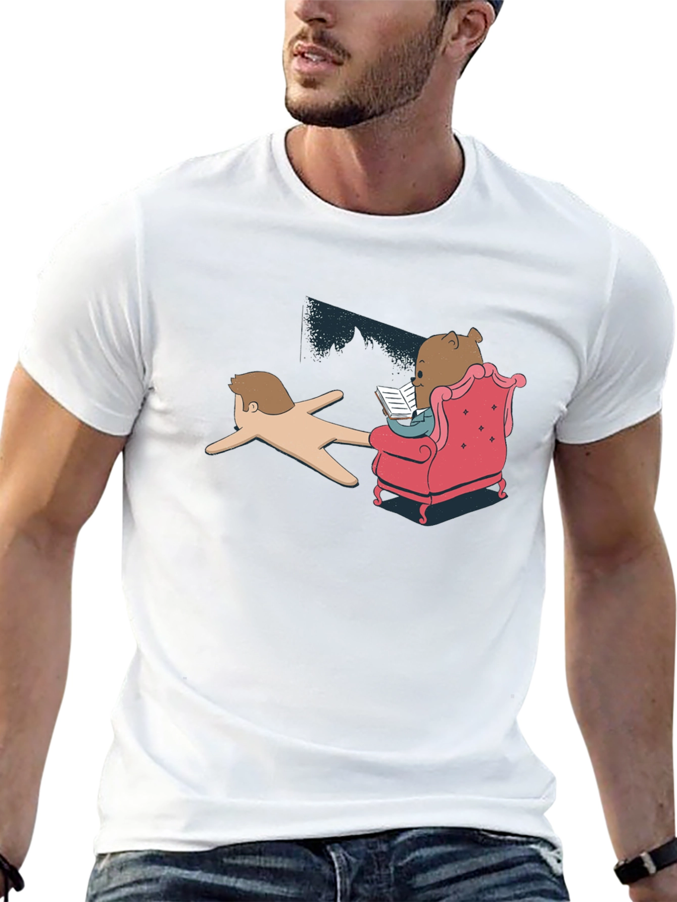 Black Funny Reading Bear Black T-Shirt view 13
