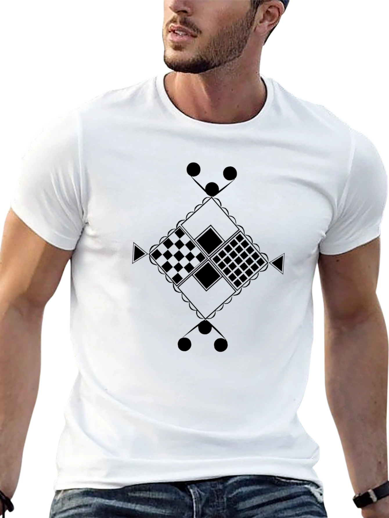 Black Abstract Geometric Design Black T-Shirt view 13