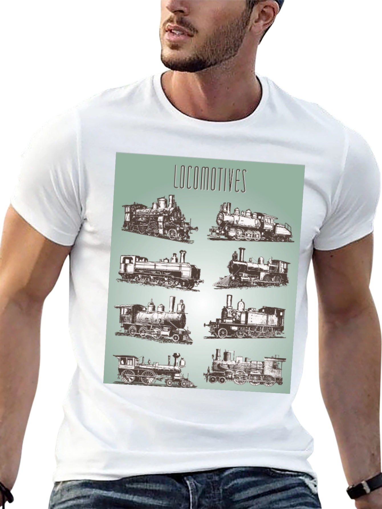 Black Locomotive Train Graphic Tee - Black Cotton T-Shirt view 13