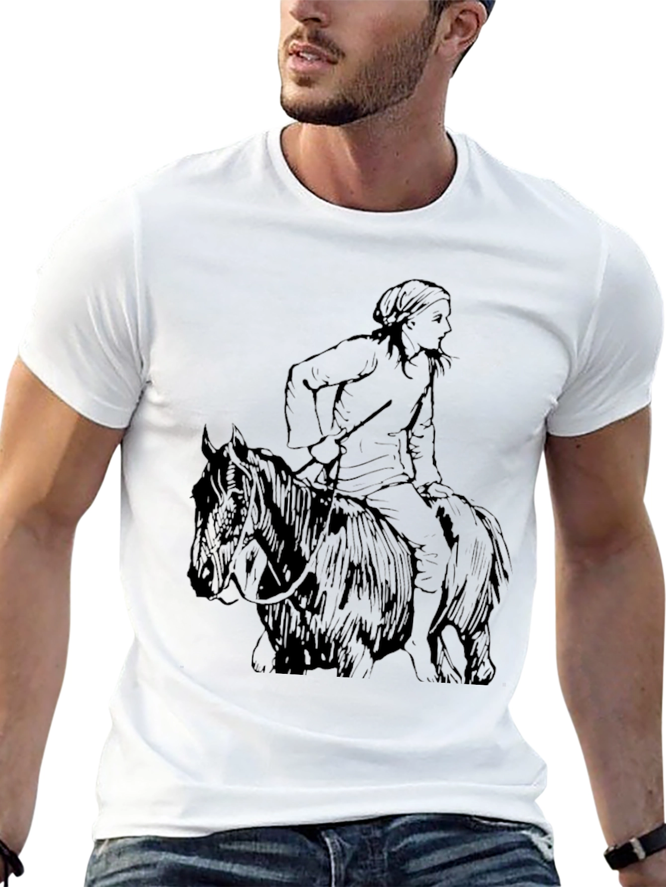 Black T-Shirt with Equestrian Graphic Tee - 13