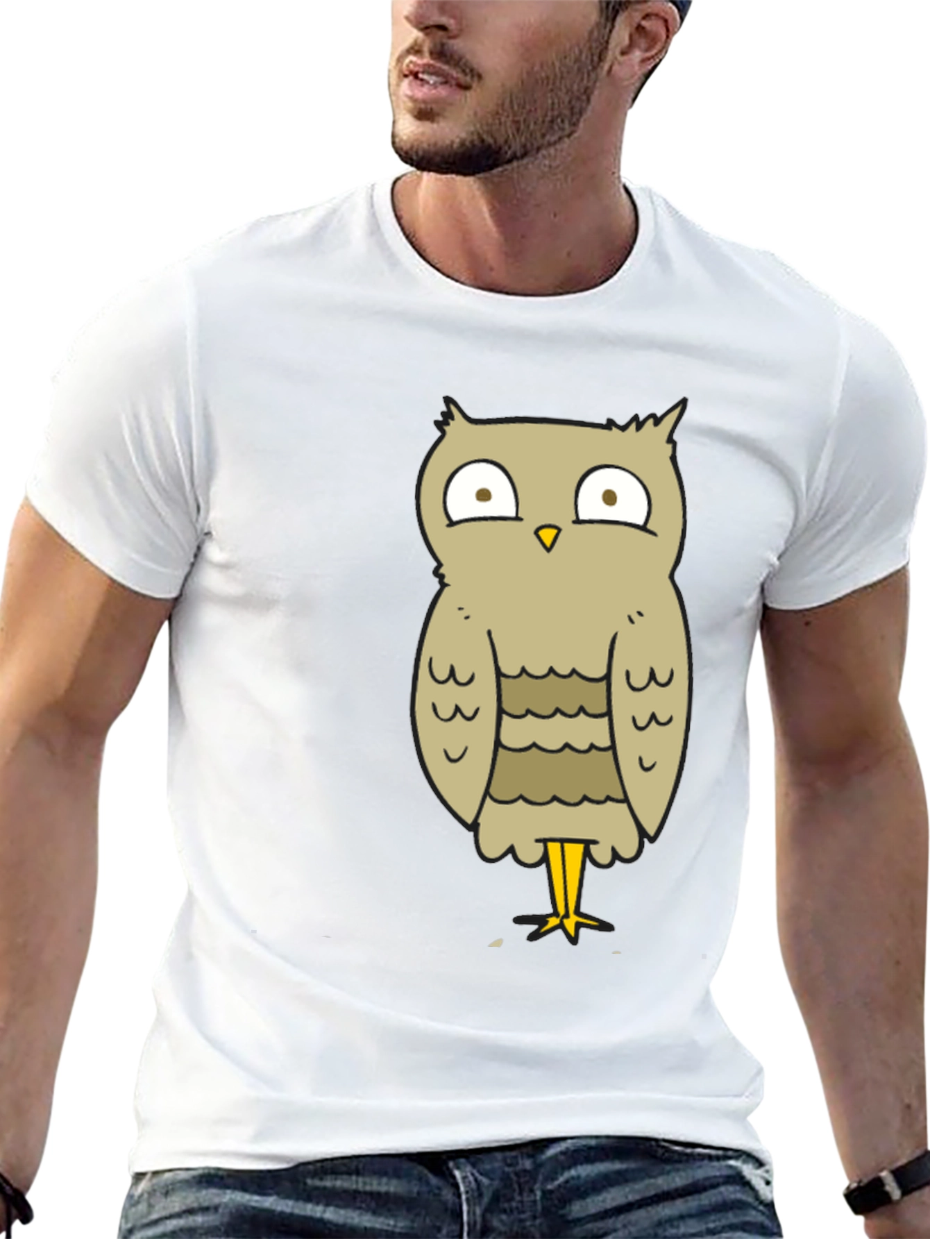 Black Funny Owl Cartoon T-Shirt - Unisex Black Tee view 13
