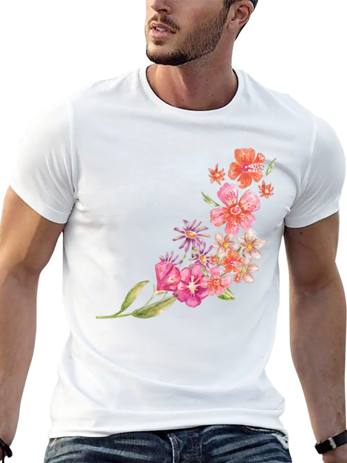 Black Floral Print Crew Neck T-Shirt - Casual Style view 13