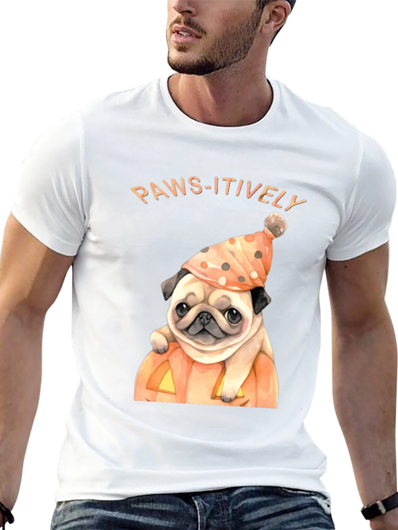 Black Paws-itively Halloween Pug T-Shirt view 13
