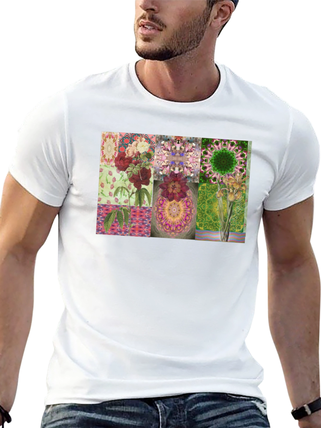 Black Floral Collage Print Black T-Shirt view 13