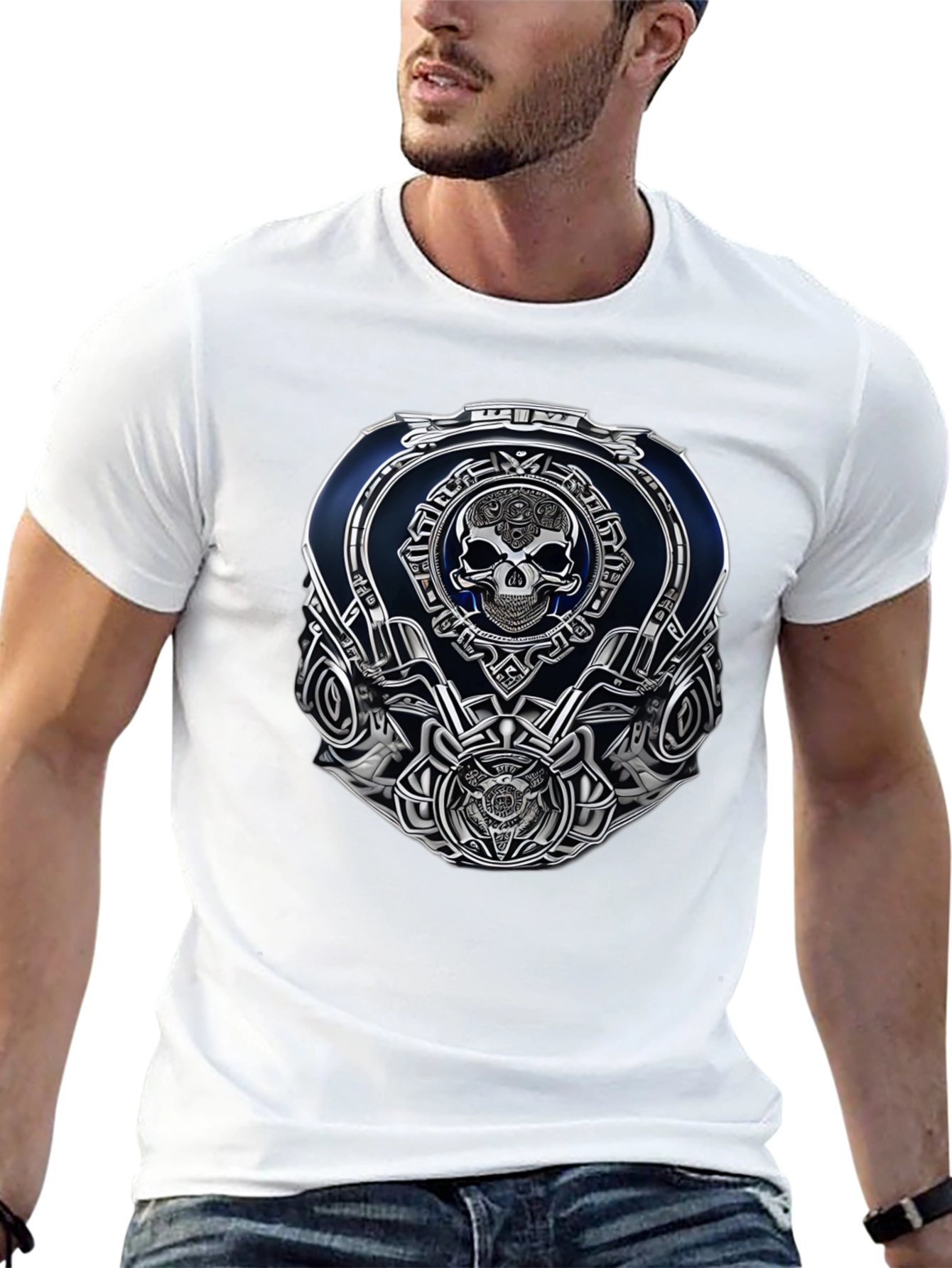 Black Skull Emblem Graphic Tee - Black Casual Wear view 13