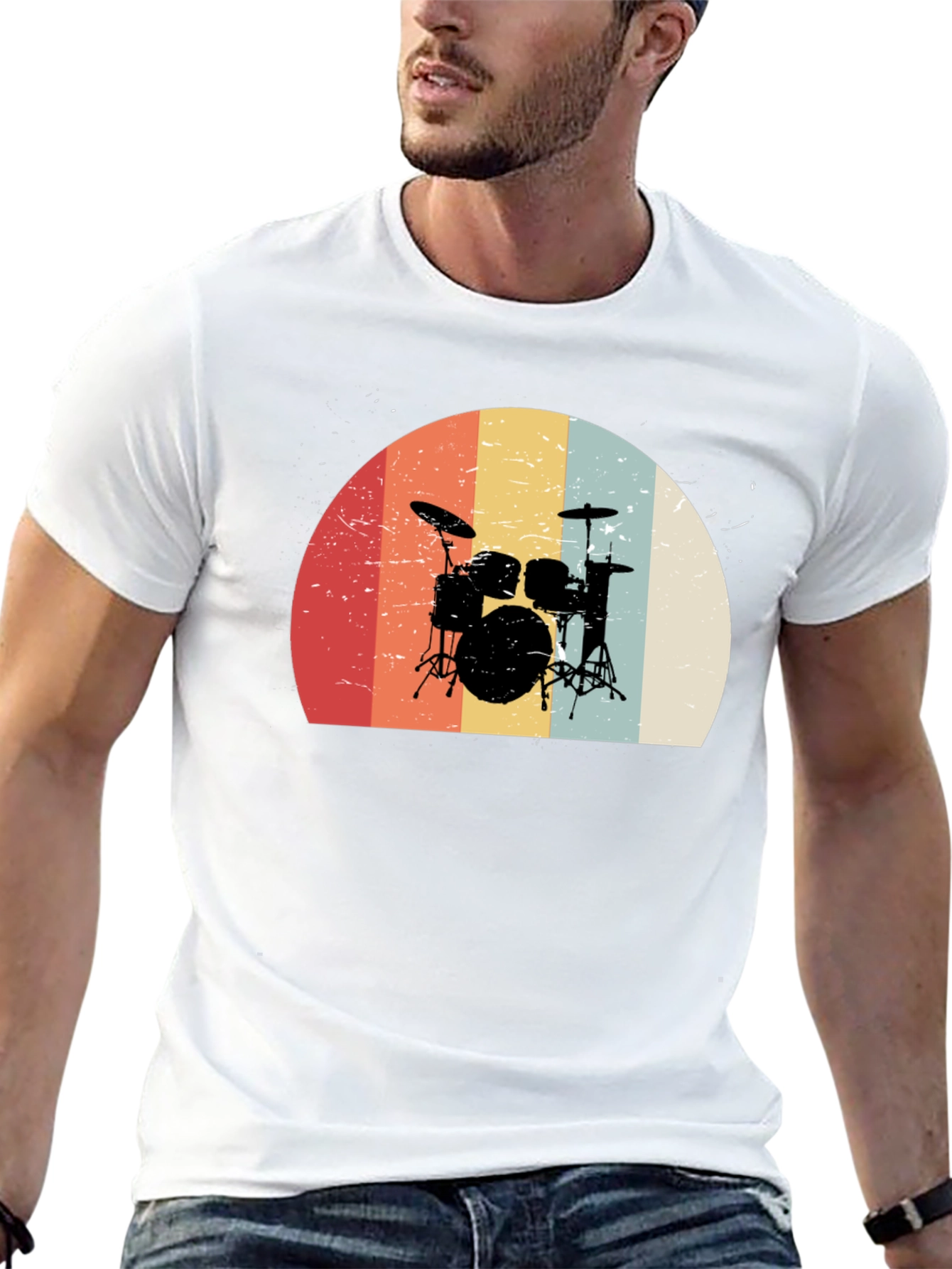 Black Retro Drum Set Graphic Tee - Black view 13