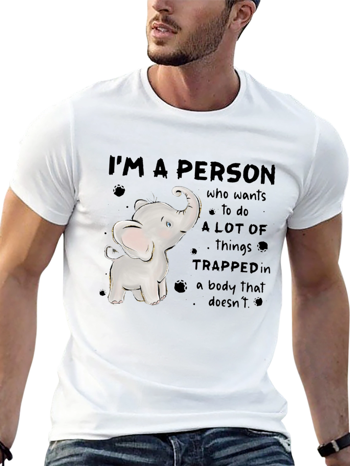 Black Elephant Person T-Shirt - Trapped in Body Design view 13