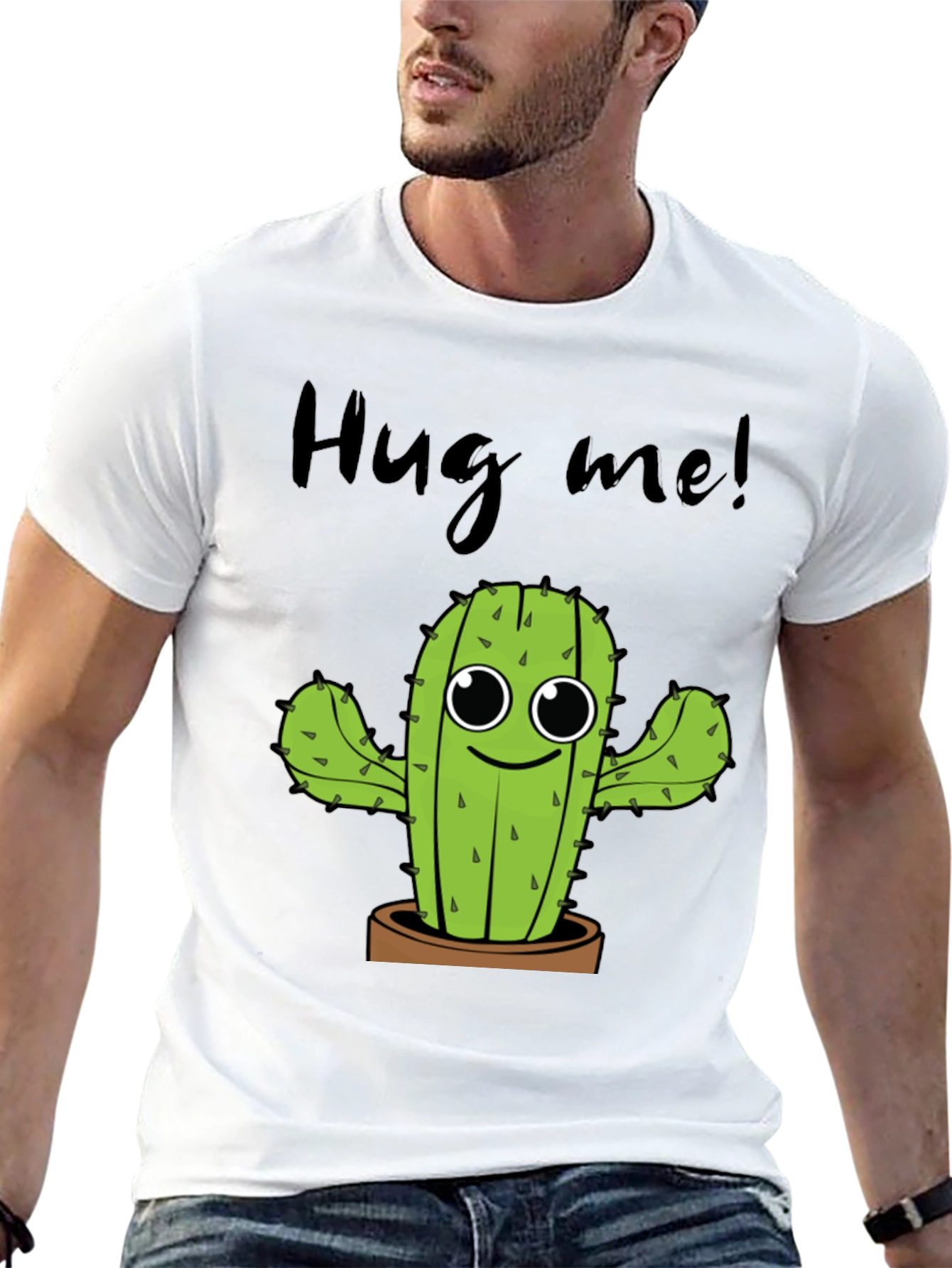 Black Hug Me Cactus Graphic Tee - Unisex Cotton T-Shirt view 13