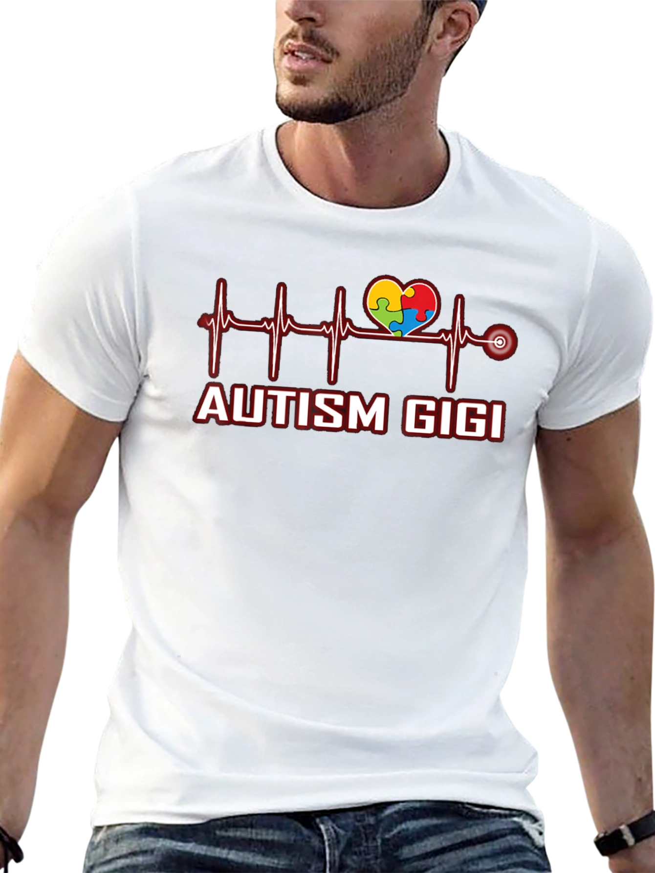 Black Autism Gigi Heartbeat T-Shirt view 13