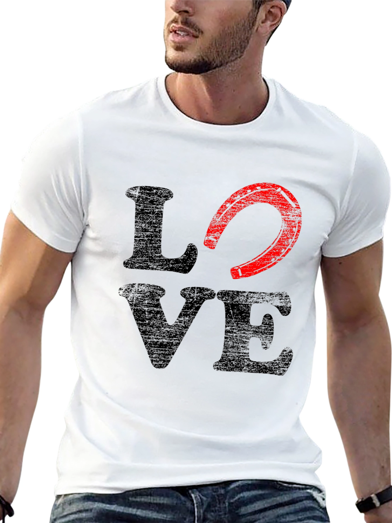 Black Love Horseshoe Graphic Tee - Black Cotton Blend view 13