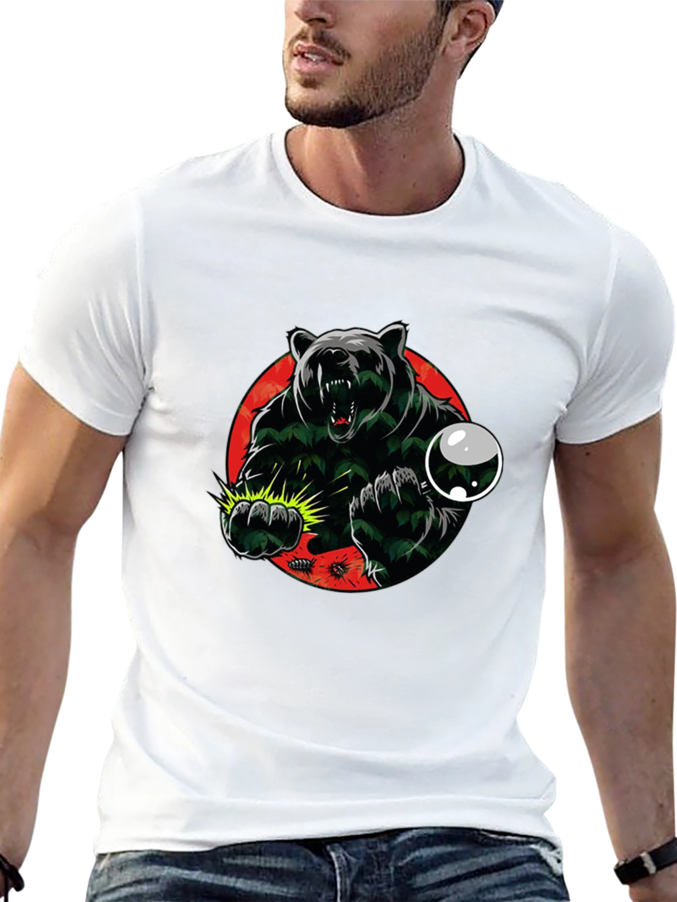 Black Men's Graphic Tee - Bear Attack Design view 13
