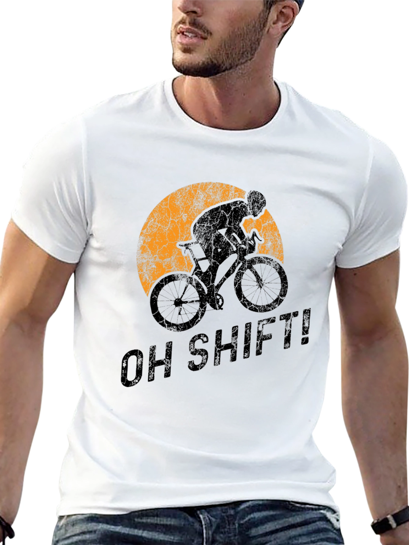 Black Oh Shift! Cycling T-Shirt - Sporty Graphic Tee view 13