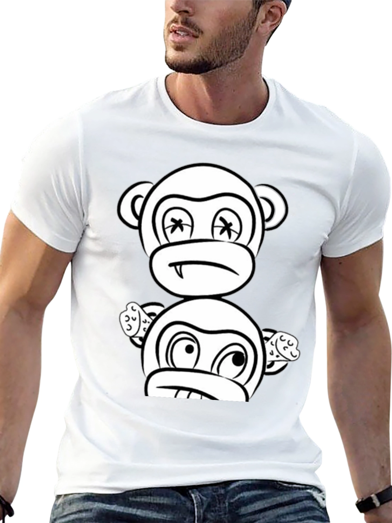 Black Cartoon Monkey Graphic Black T-Shirt view 13
