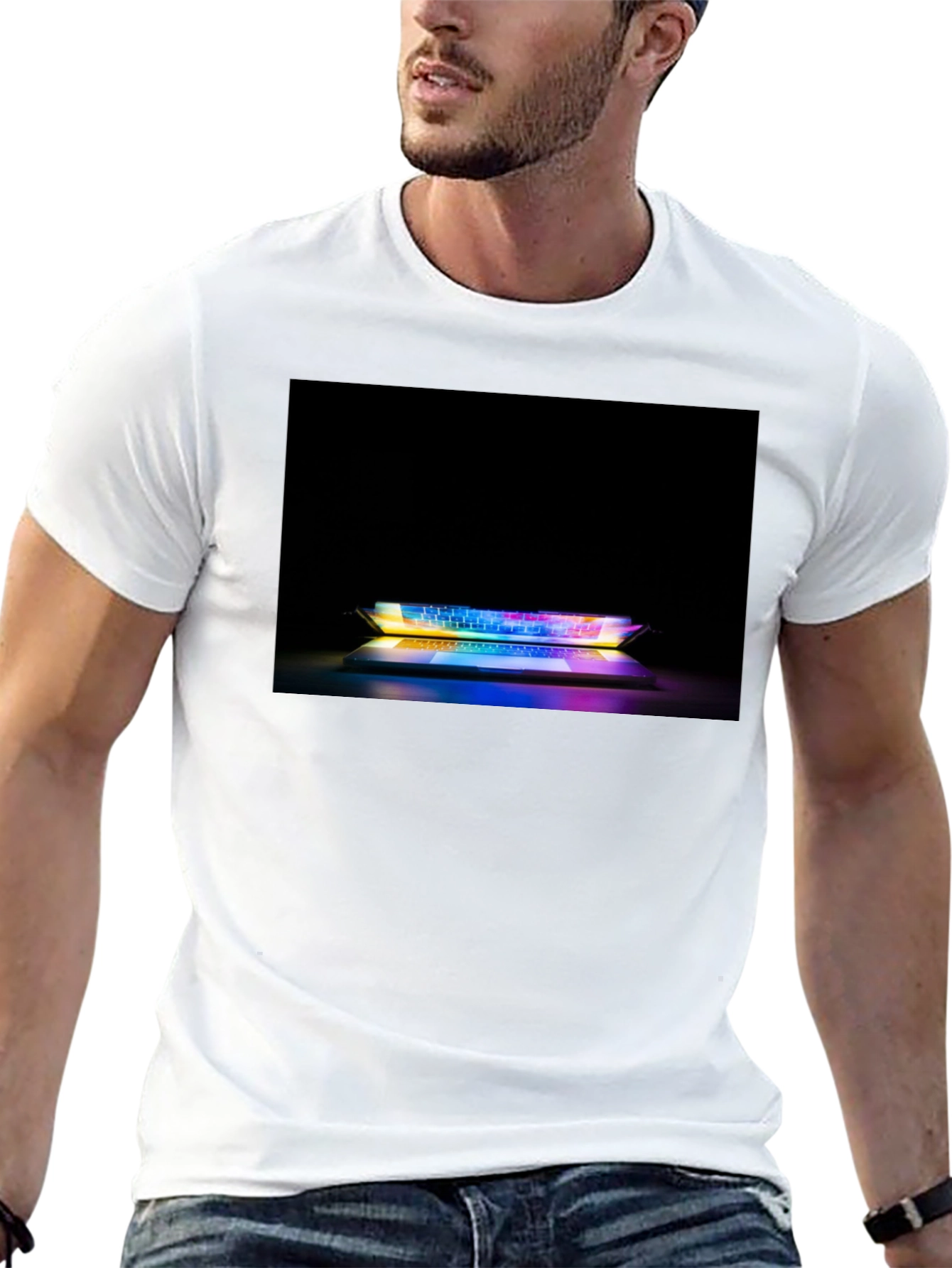 Black Gaming Keyboard T-Shirt - Light Up Laptop Design view 13