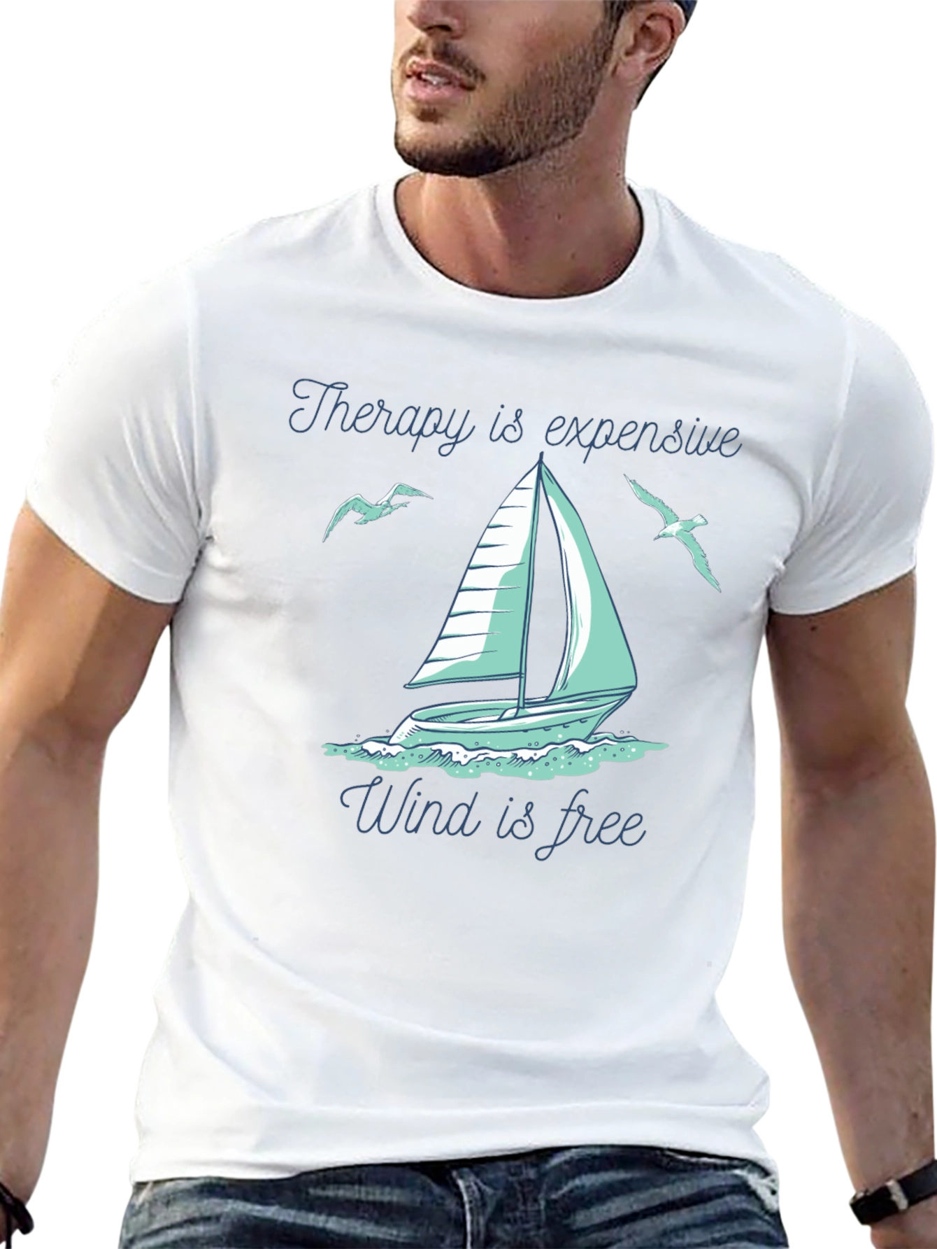 Black Therapy Is Expensive Wind Is Free Black T-Shirt view 13