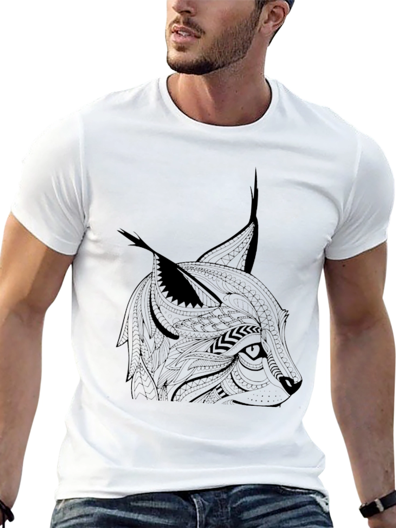 Black Tribal Lynx Graphic T-Shirt - Men's Black Tee view 13