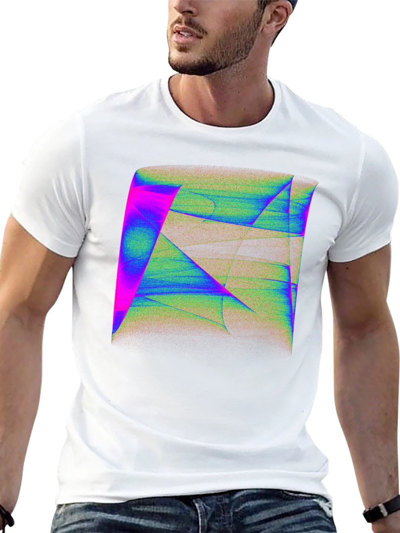 Black Abstract Geometric Art Men's Black T-Shirt view 13