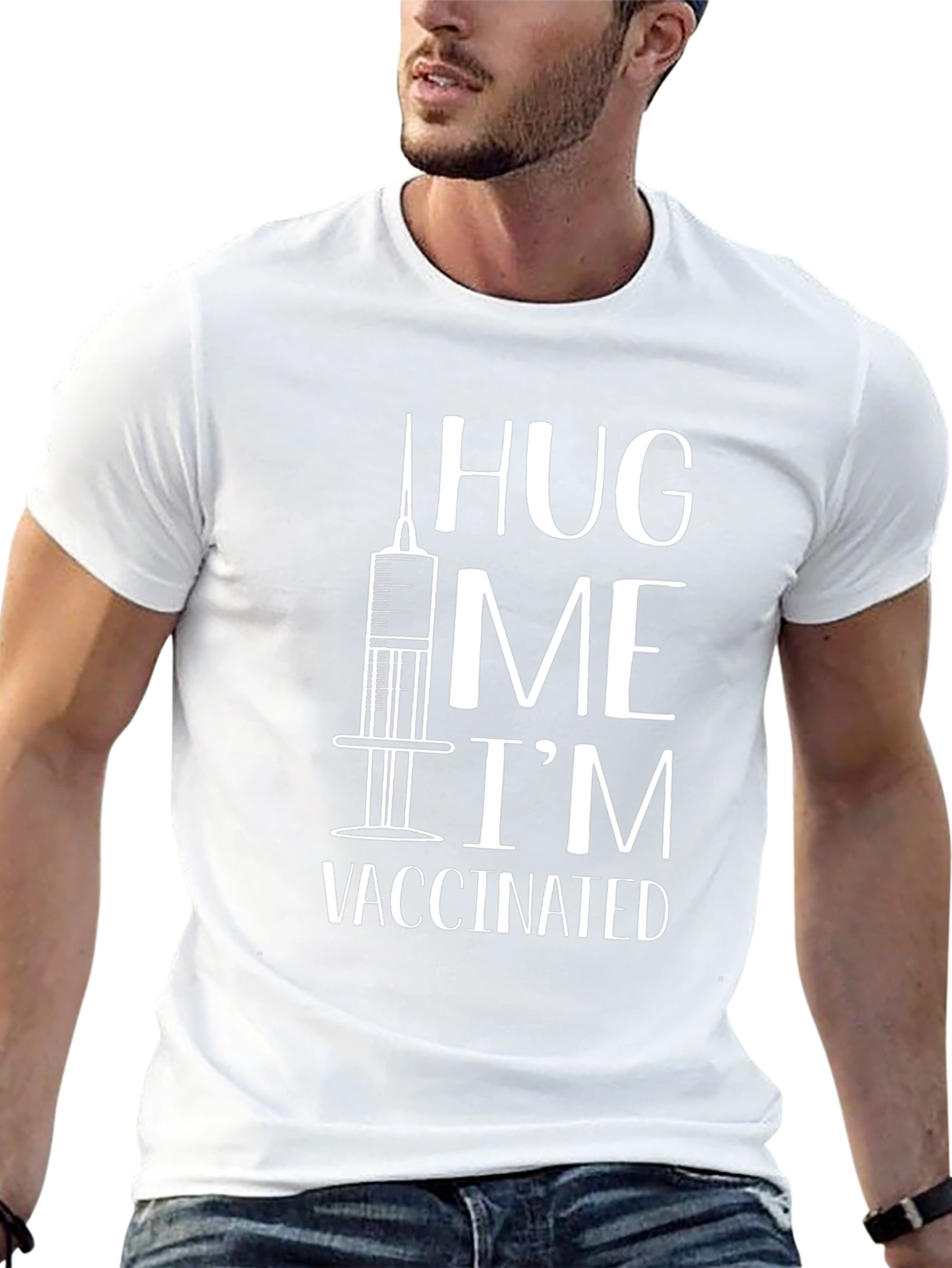 Black Hug Me I'm Vaccinated Novelty T-Shirt view 13