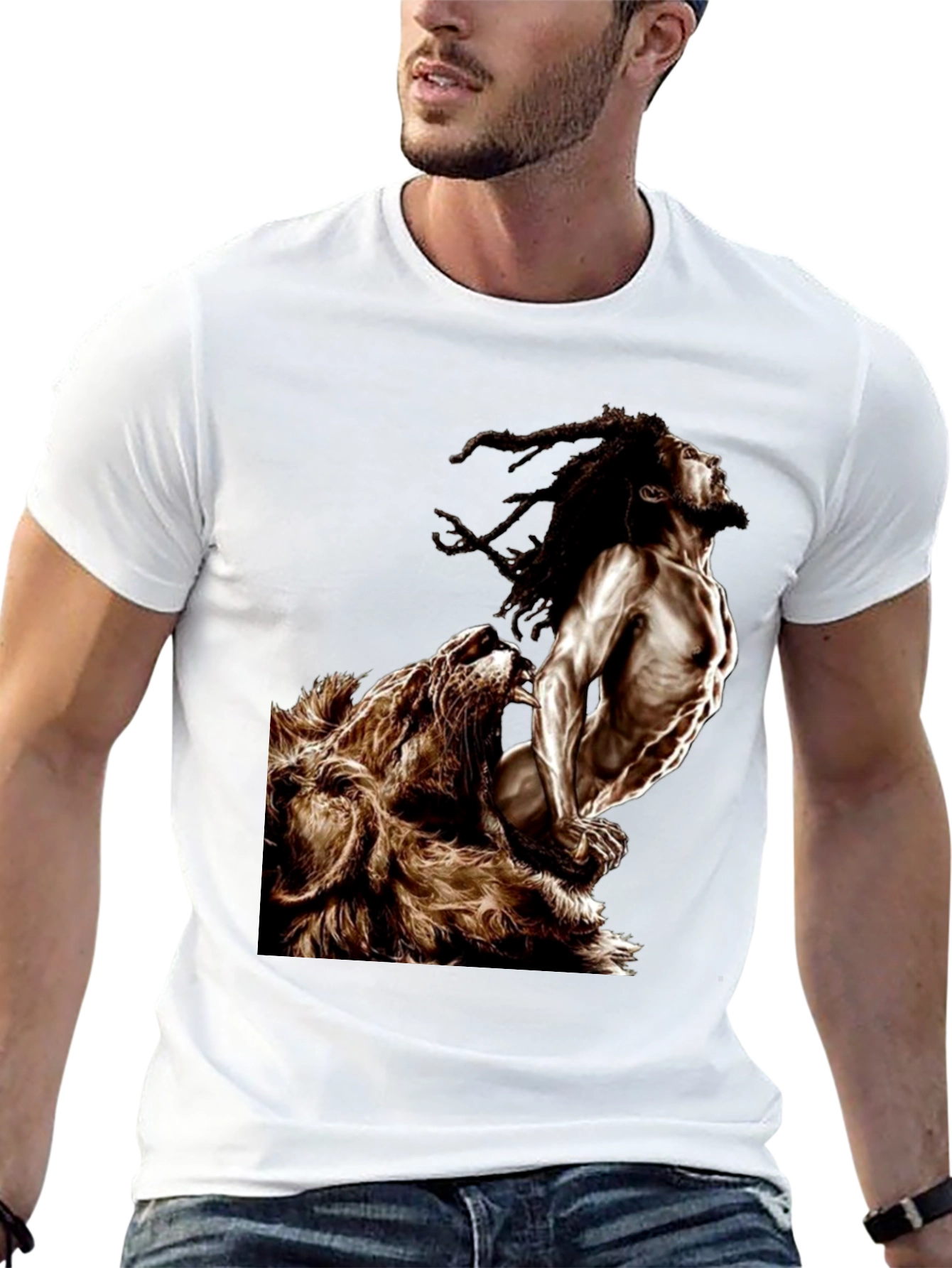Black Lion & Rasta Graphic T-Shirt - Men's Black Tee view 13