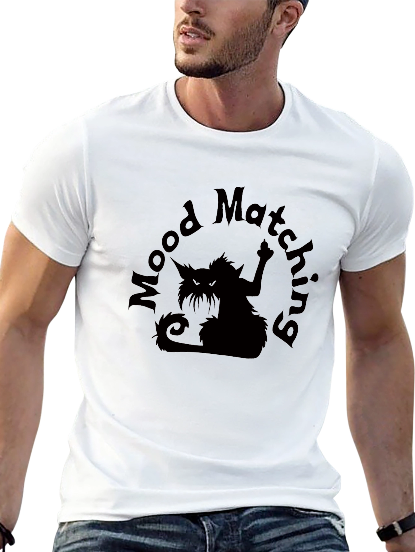 Black Mood Matching Cat Graphic Tee - Black Cotton T-Shirt view 13