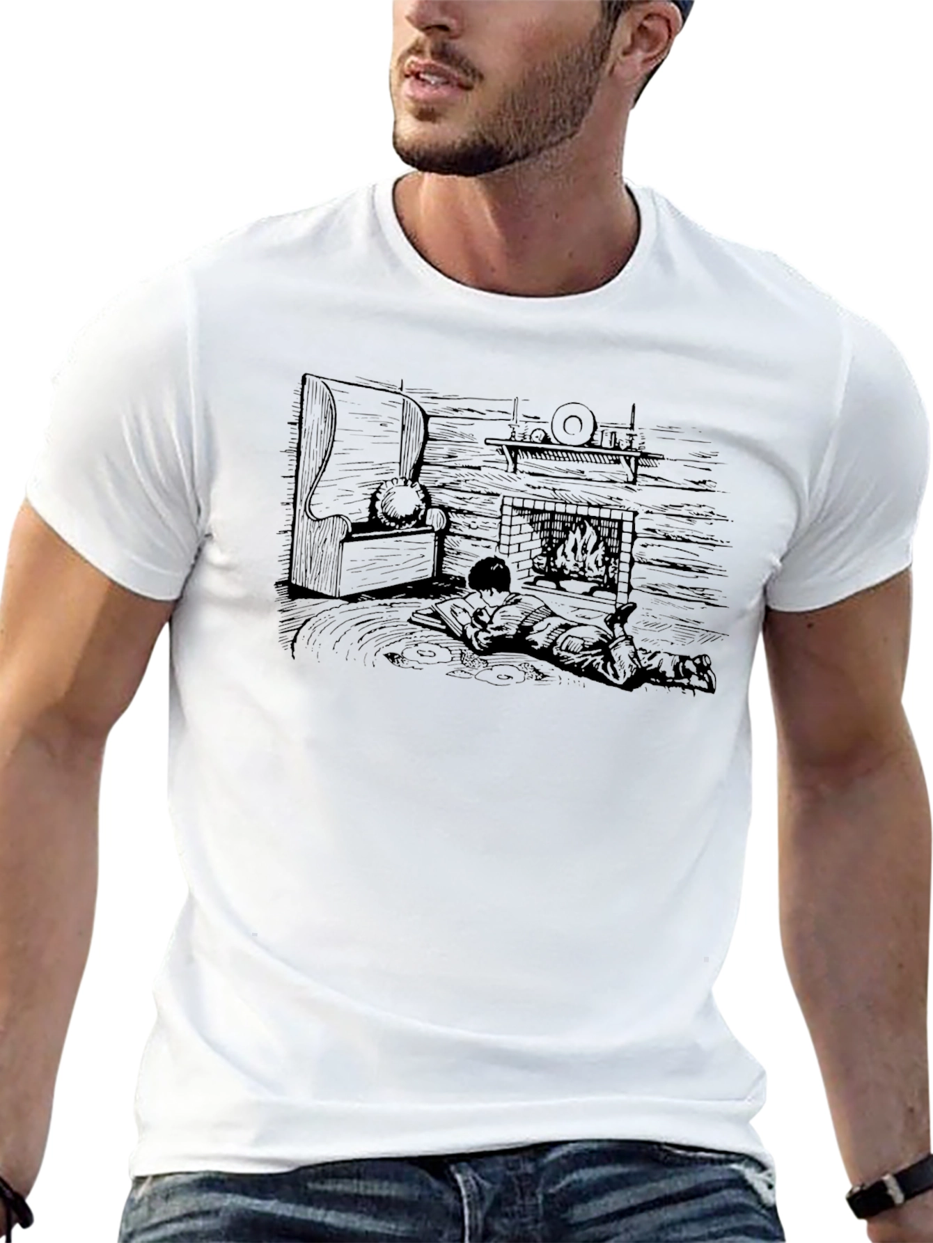Black Cozy Cabin Scene Graphic T-Shirt view 13