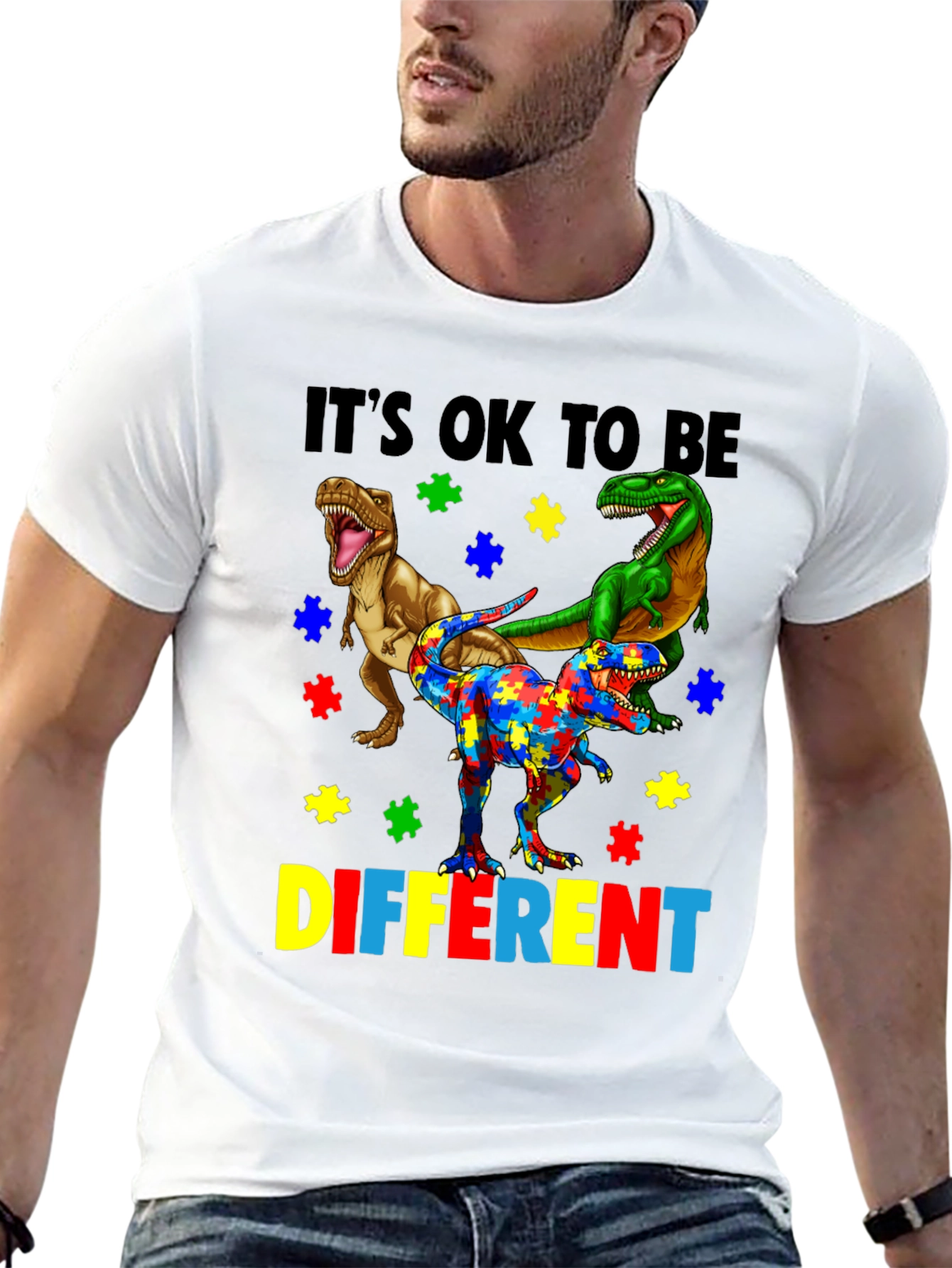 Black It's OK To Be Different Autism Awareness T-Shirt view 13