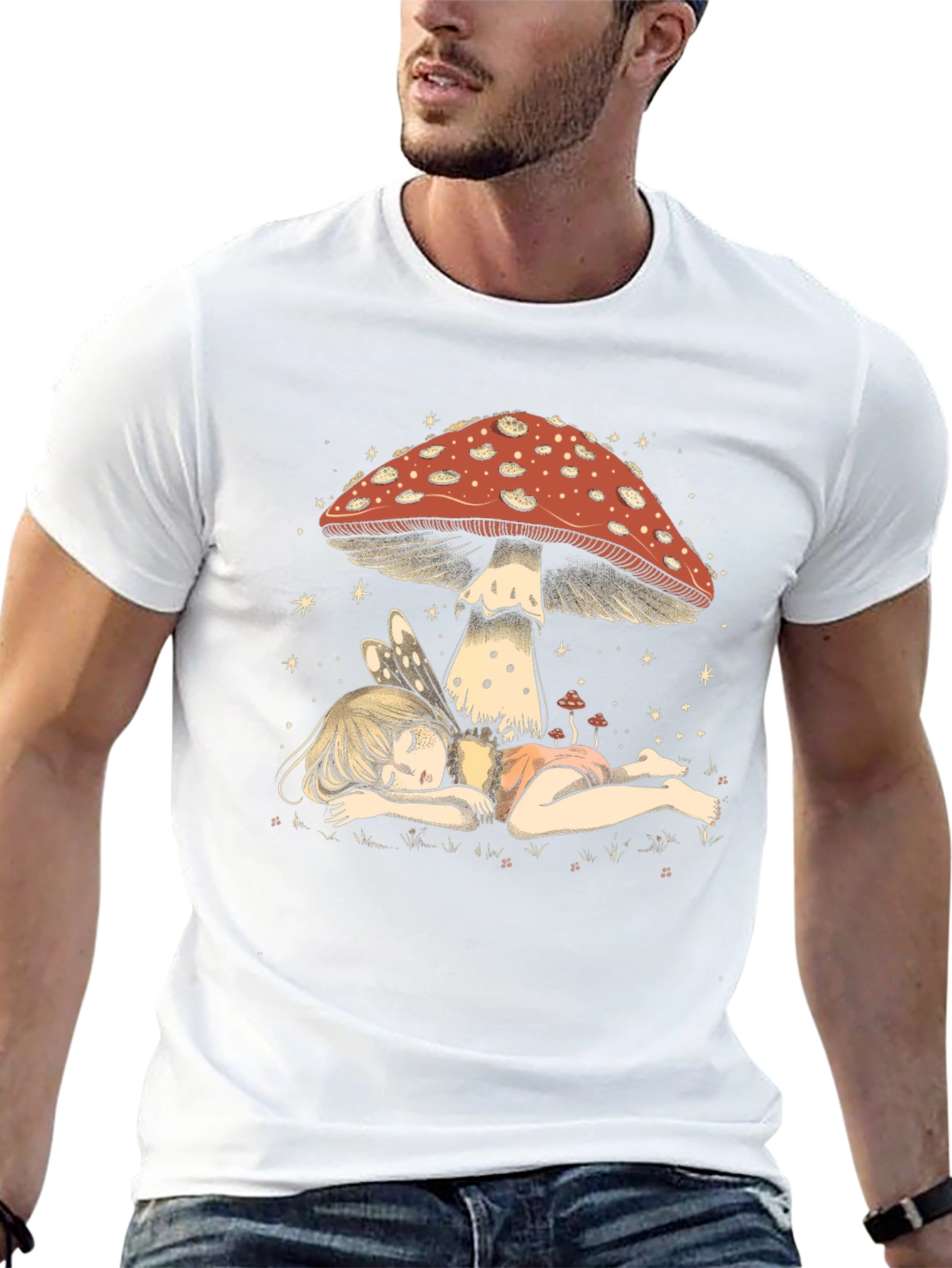 Black Whimsical Mushroom Fairy Graphic Tee view 13