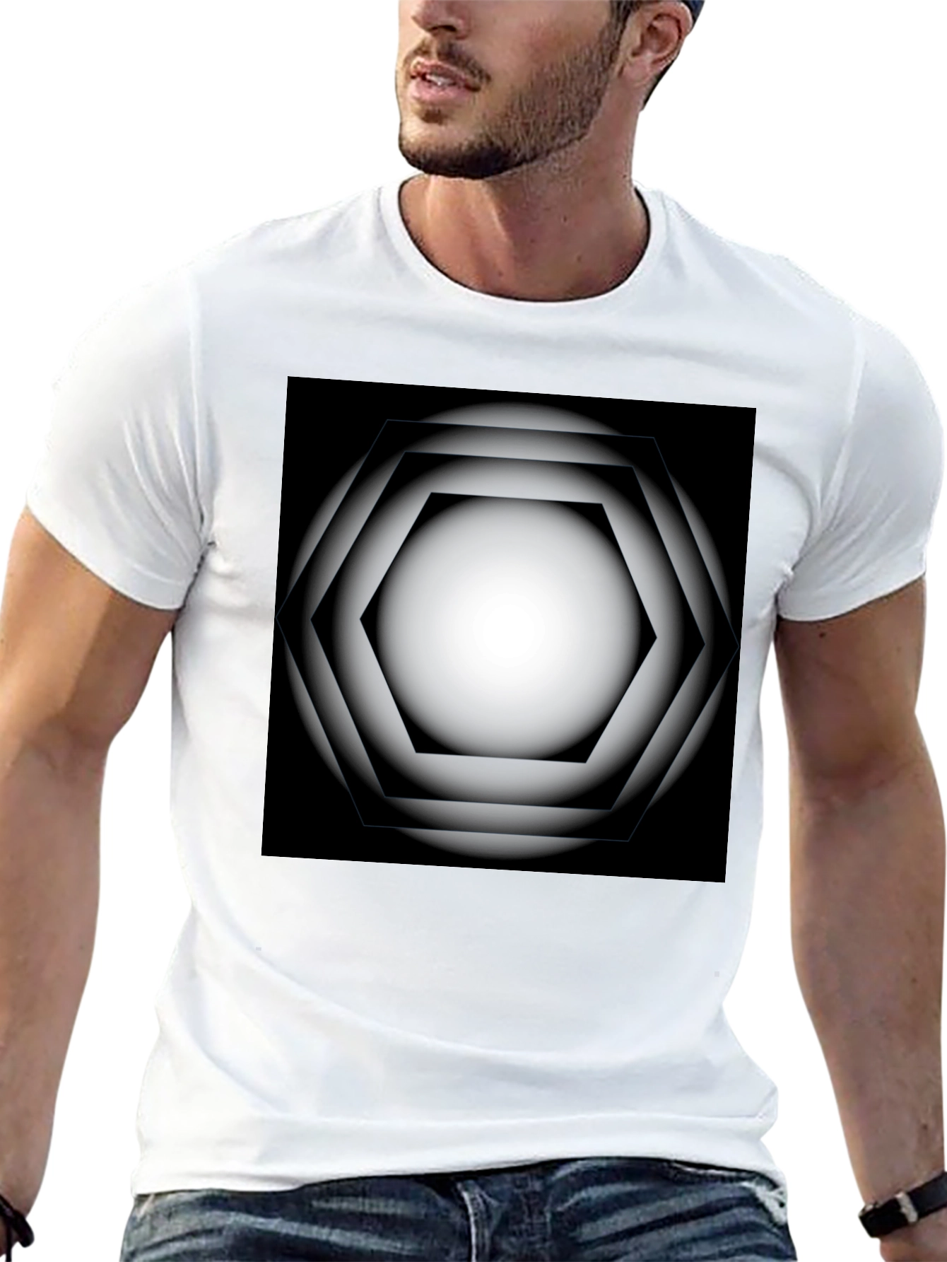 Black Geometric Gradient Graphic Tee view 13