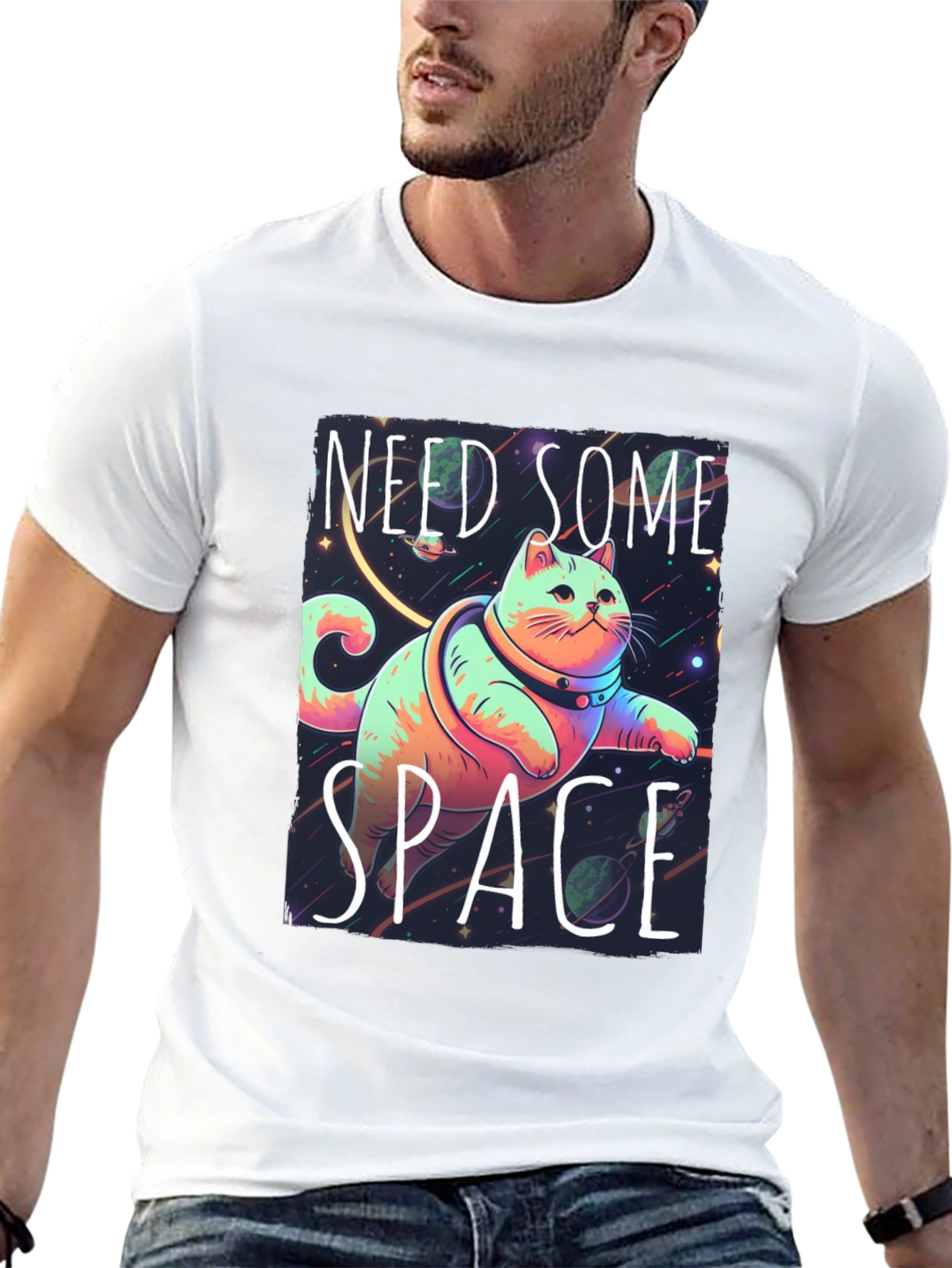 Black Need Some Space Cat Graphic Tee - Black view 13