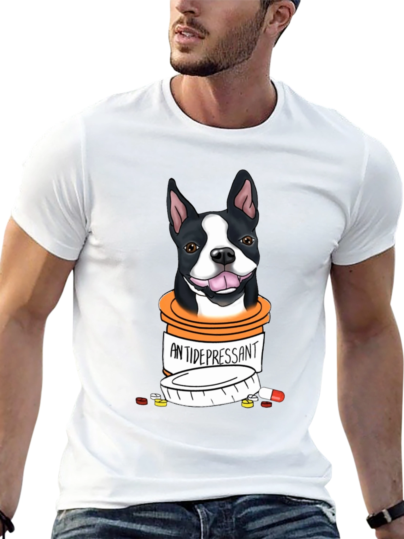 Black Dog Antidepressant T-Shirt - Cute Boston Terrier Graphic Tee view 13