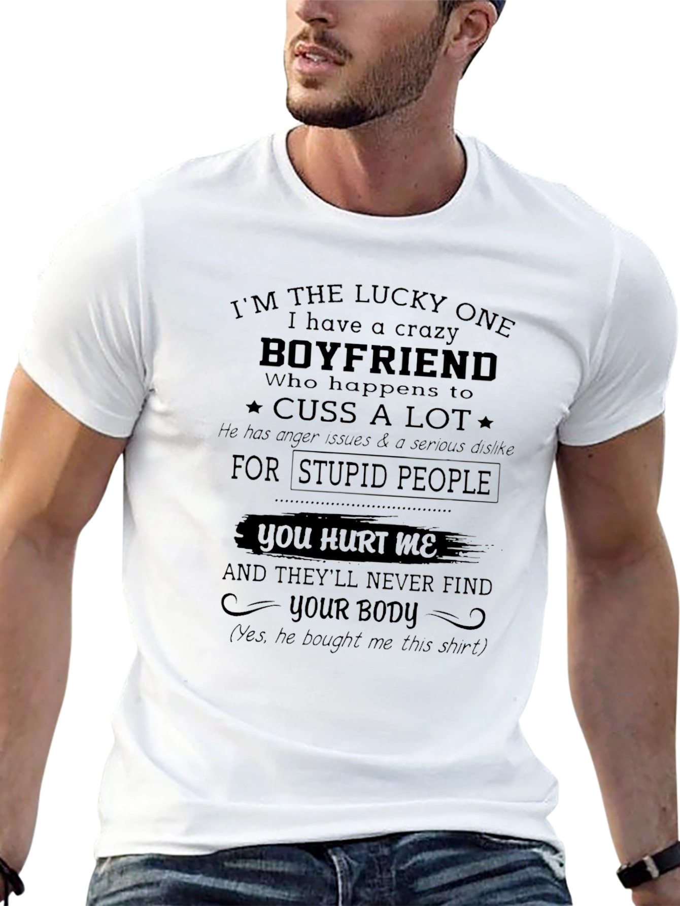 Black Crazy Boyfriend T-Shirt - Funny Novelty Tee view 13