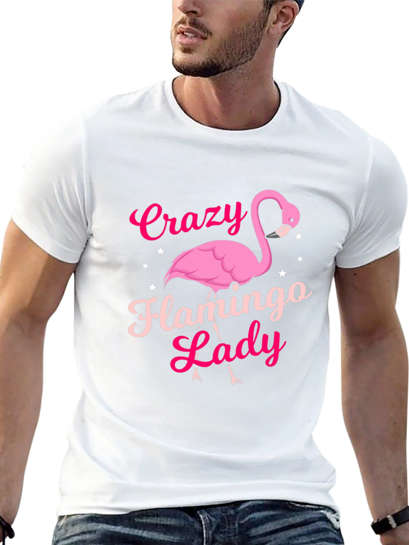 Black Crazy Flamingo Lady T-Shirt - Novelty Graphic Tee view 13