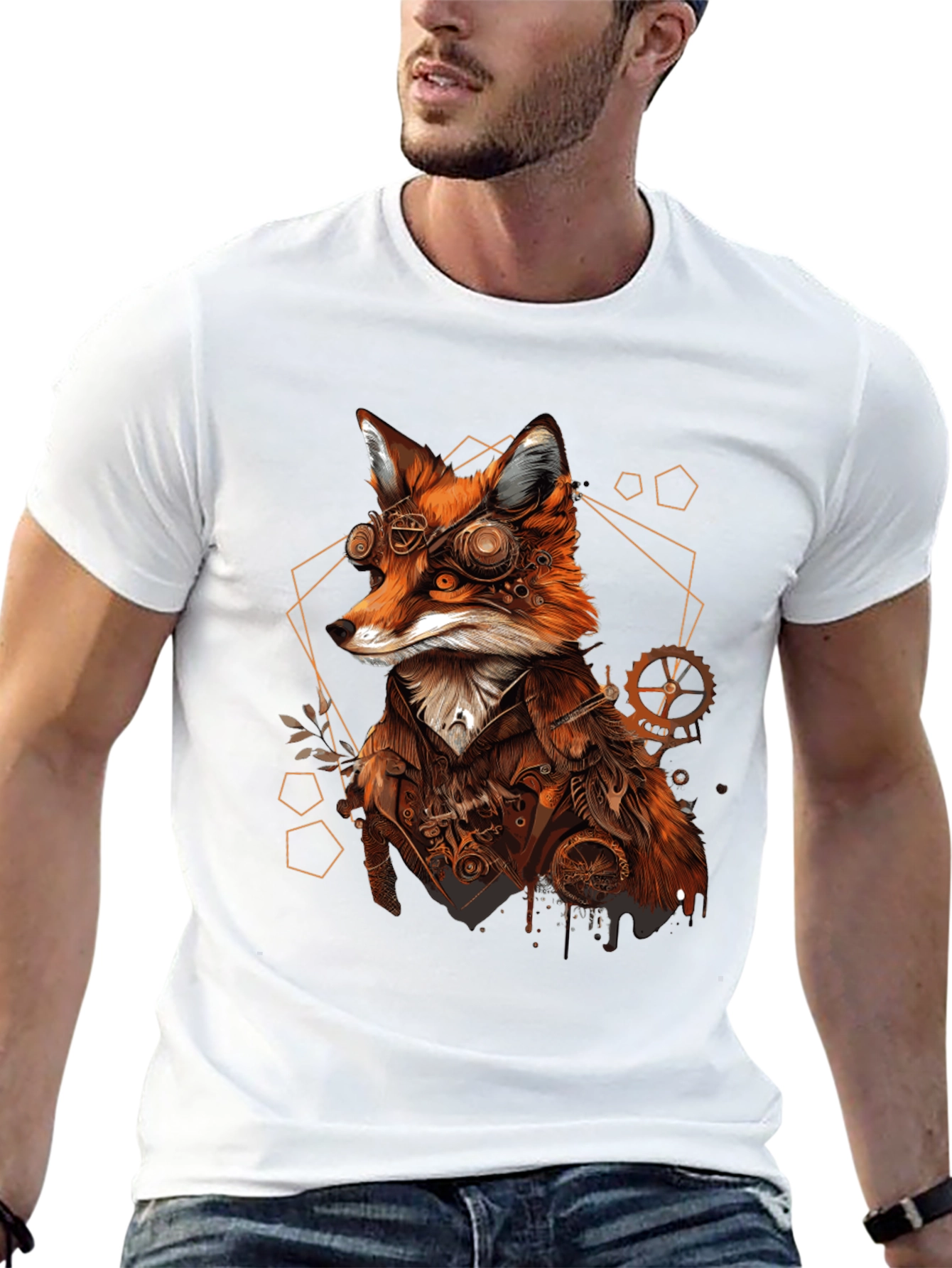 Black Steampunk Fox Graphic Tee - Unique Animal Design view 13