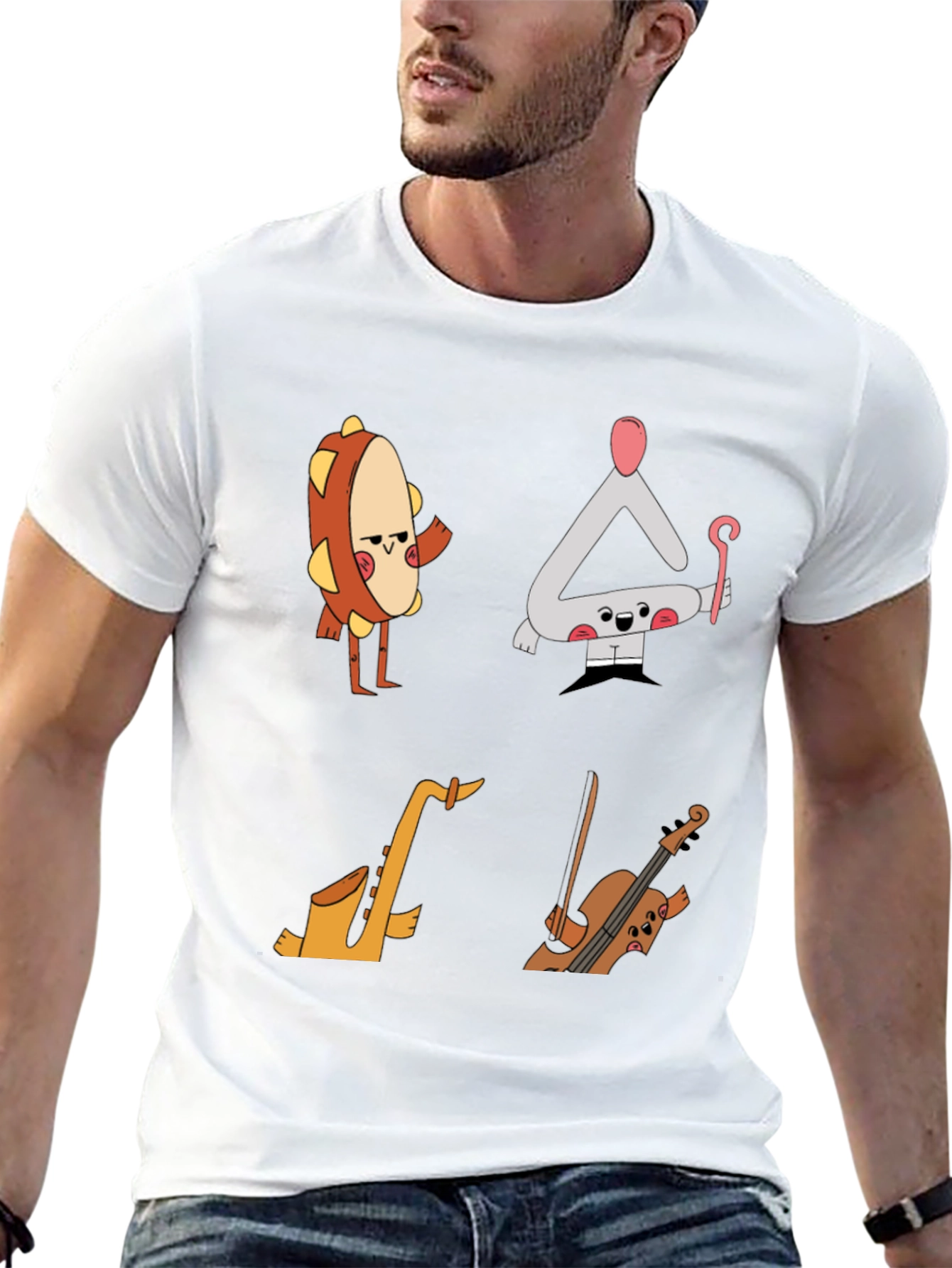 Black Musical Instrument Cartoon T-Shirt - Black view 13