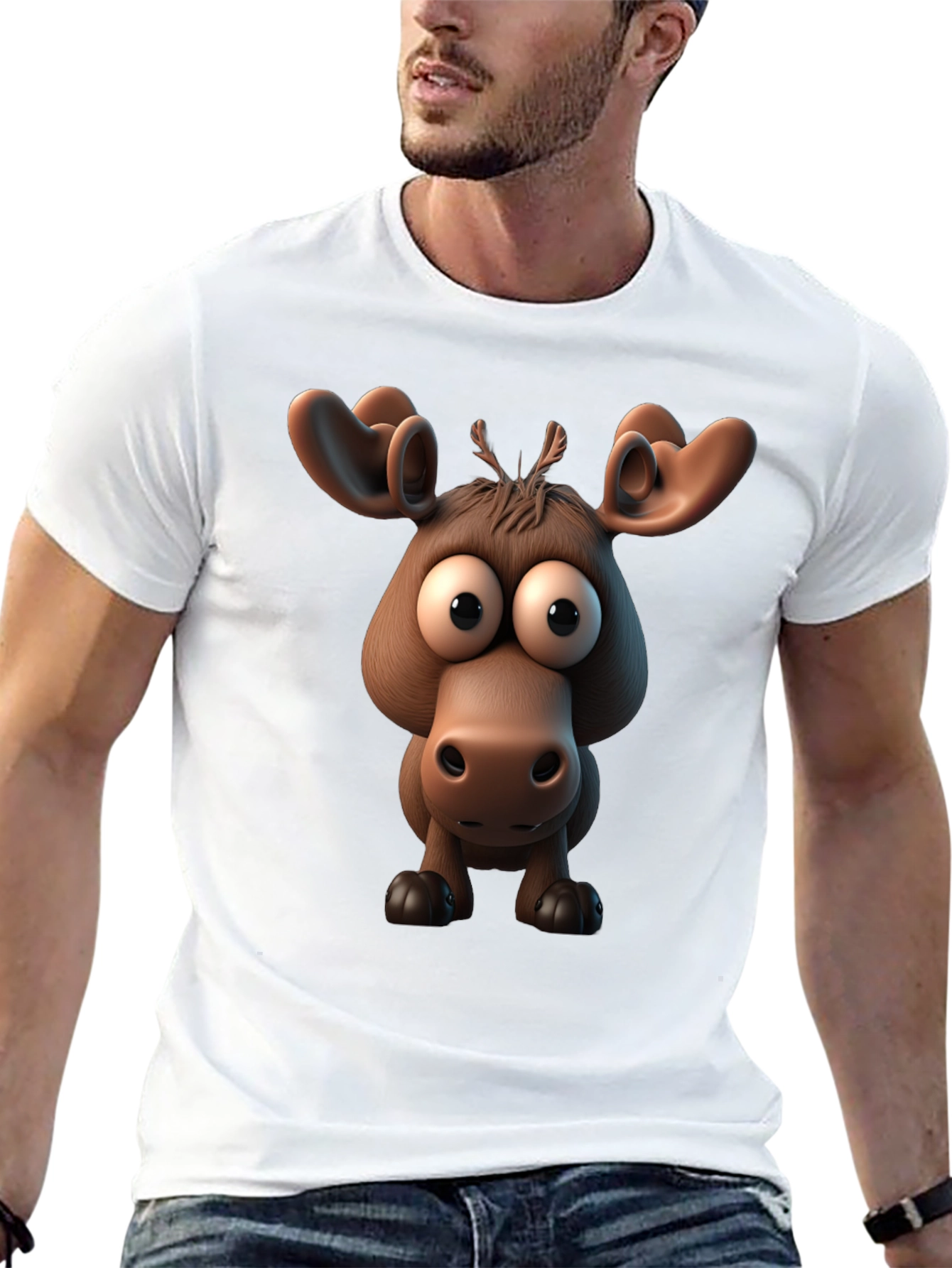 Black Funny Cartoon Moose Black T-Shirt view 13
