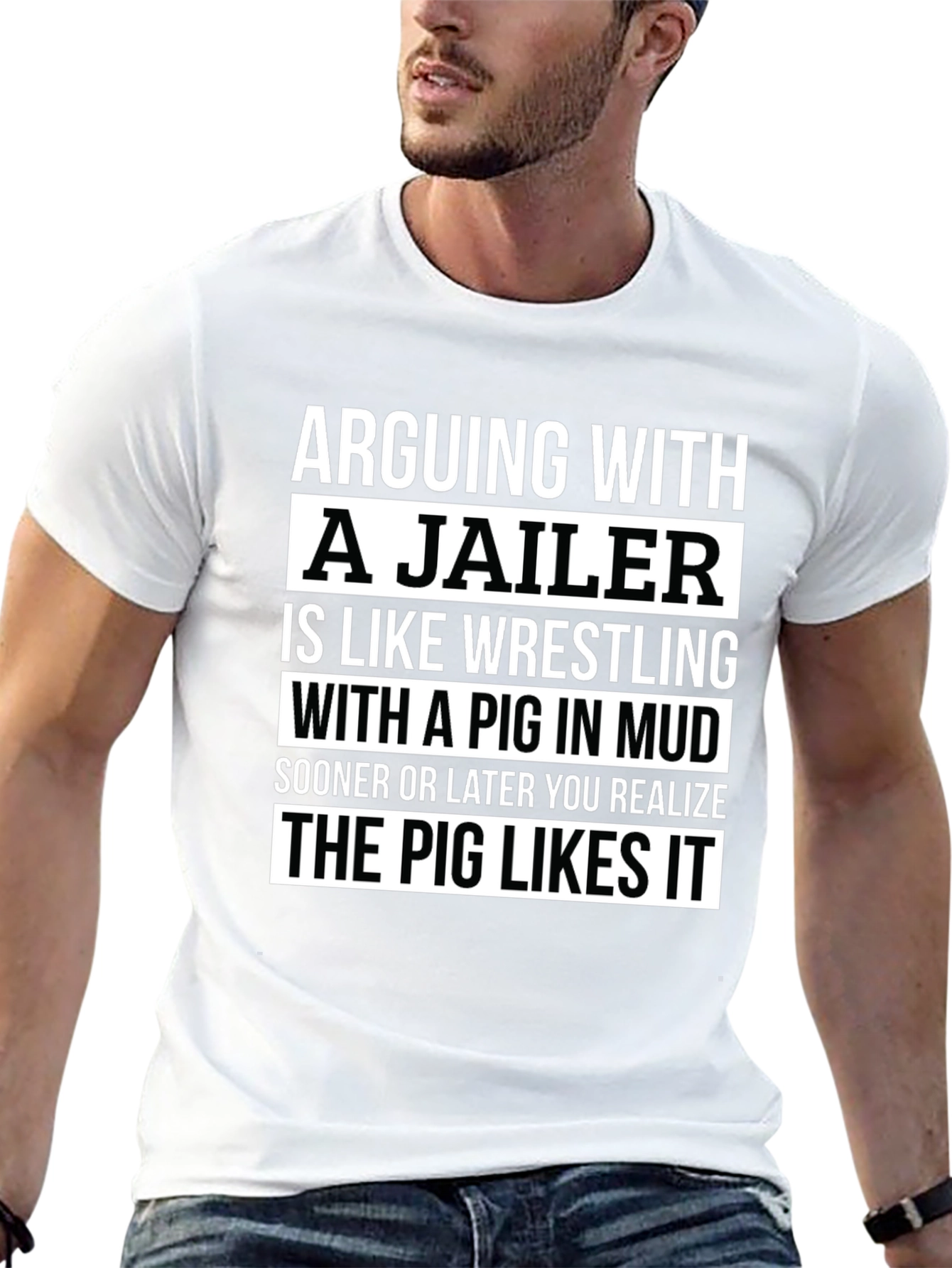 Black Arguing with a Jailer T-Shirt Funny Pig in Mud Tee view 13