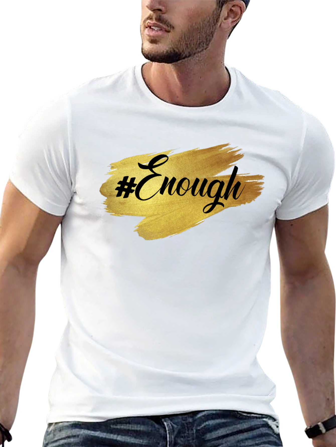 Black "Enough" Graphic Tee - Black Unisex Short Sleeve T-Shirt view 13