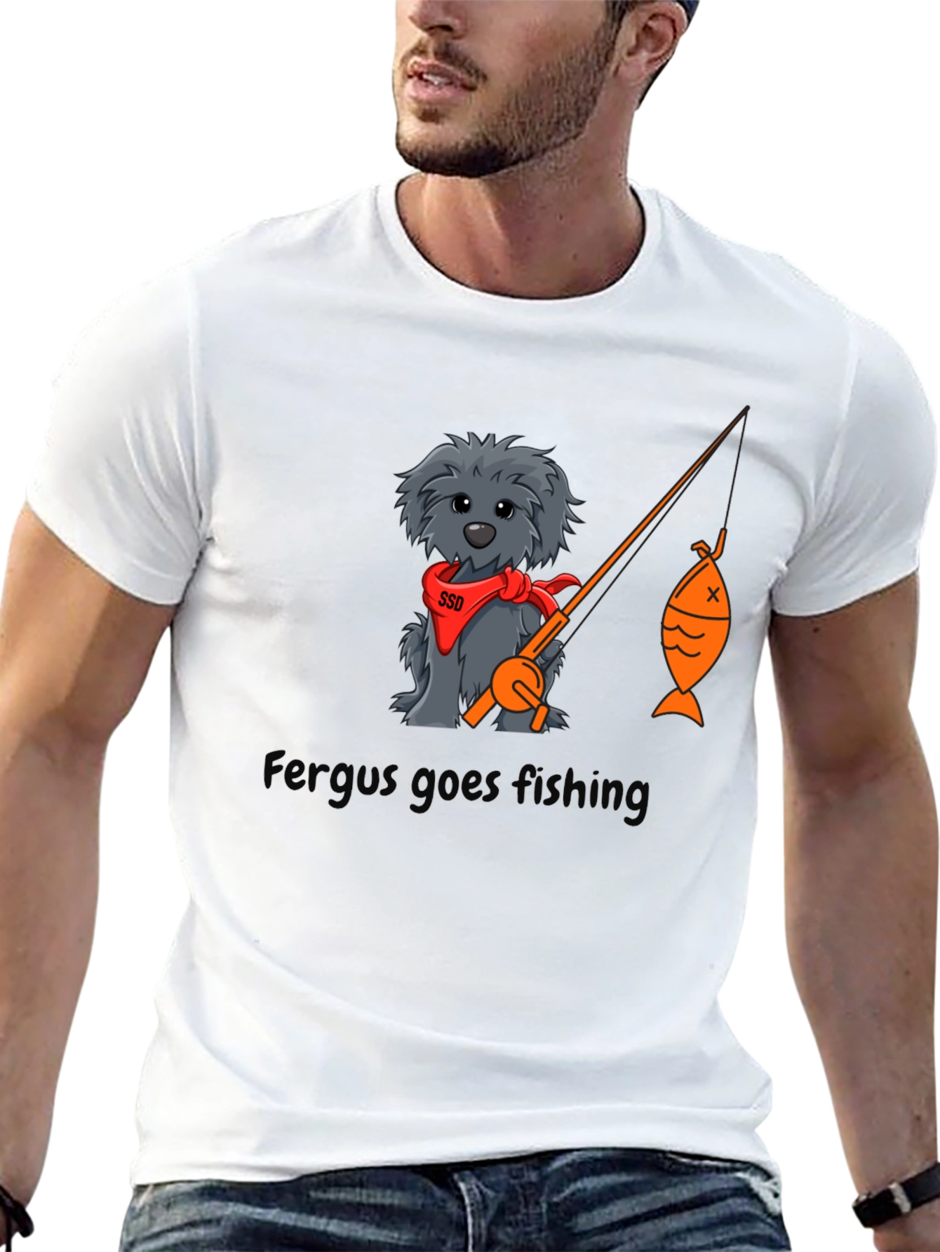 Black Fergus Goes Fishing Black T-Shirt view 13