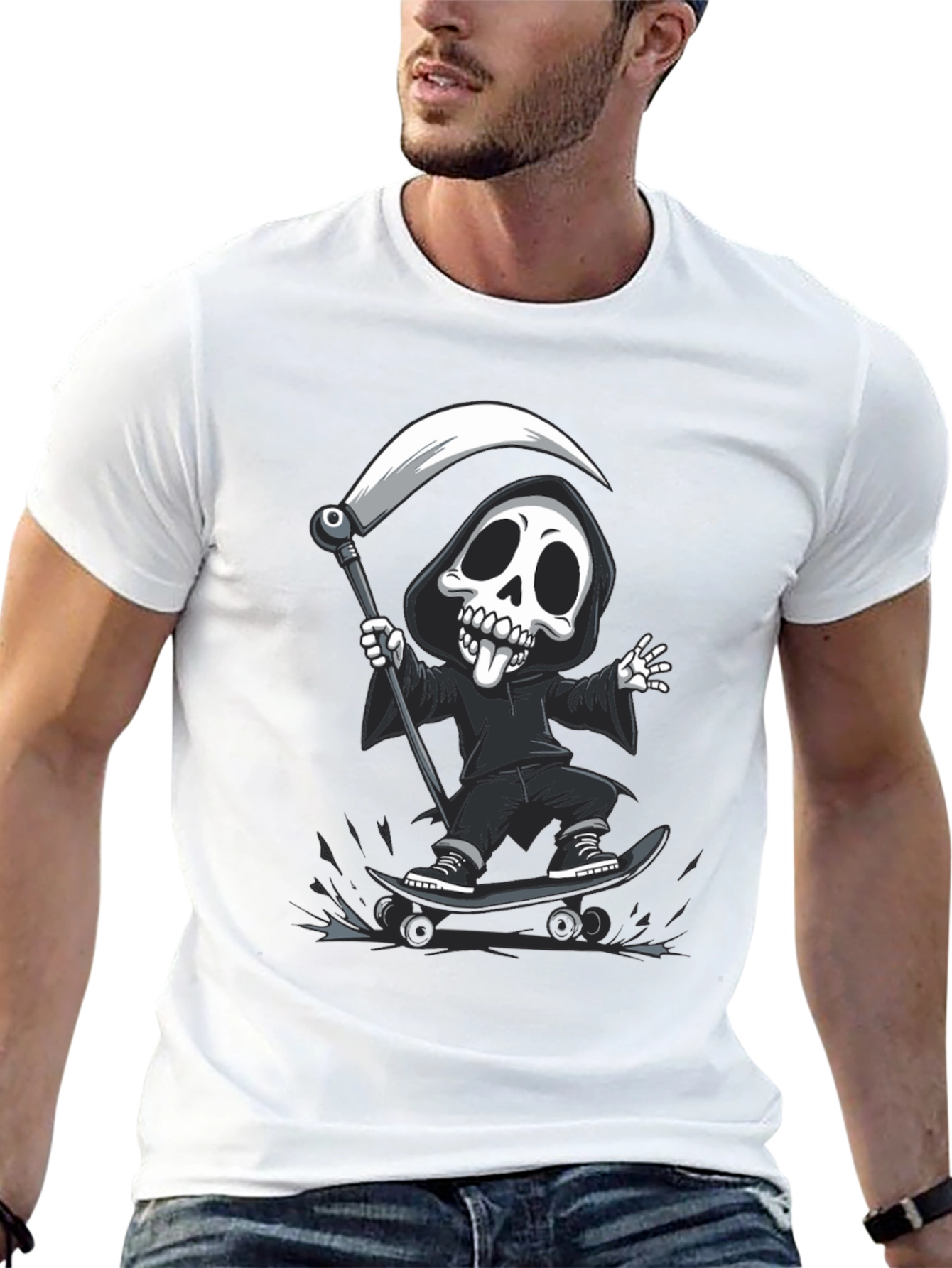 Black Skateboarding Grim Reaper Black T-Shirt view 13