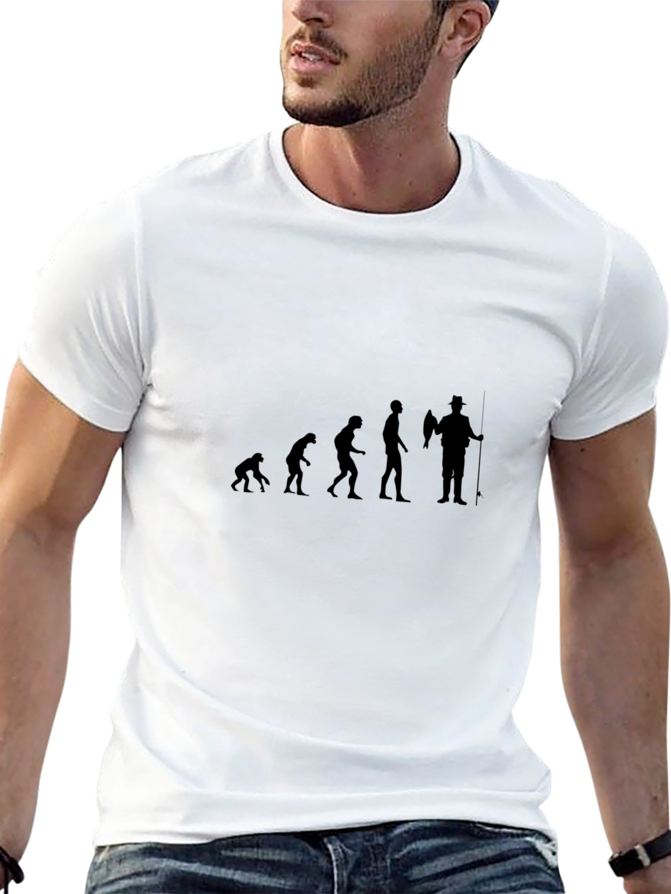 Black Evolution of Fishing Graphic Tee - Black Cotton T-Shirt view 13