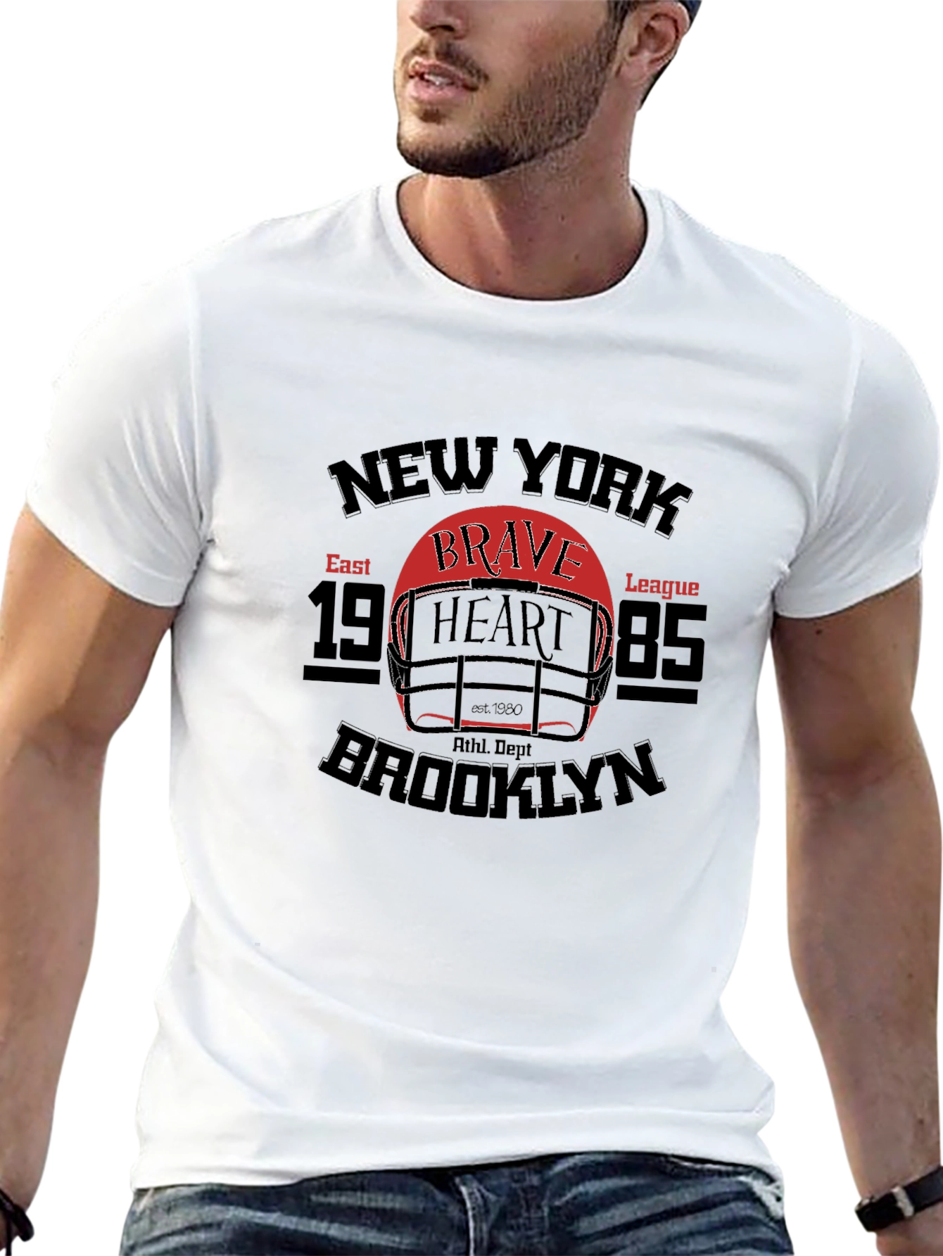 Black New York Brooklyn Brave Heart Football T-Shirt view 13