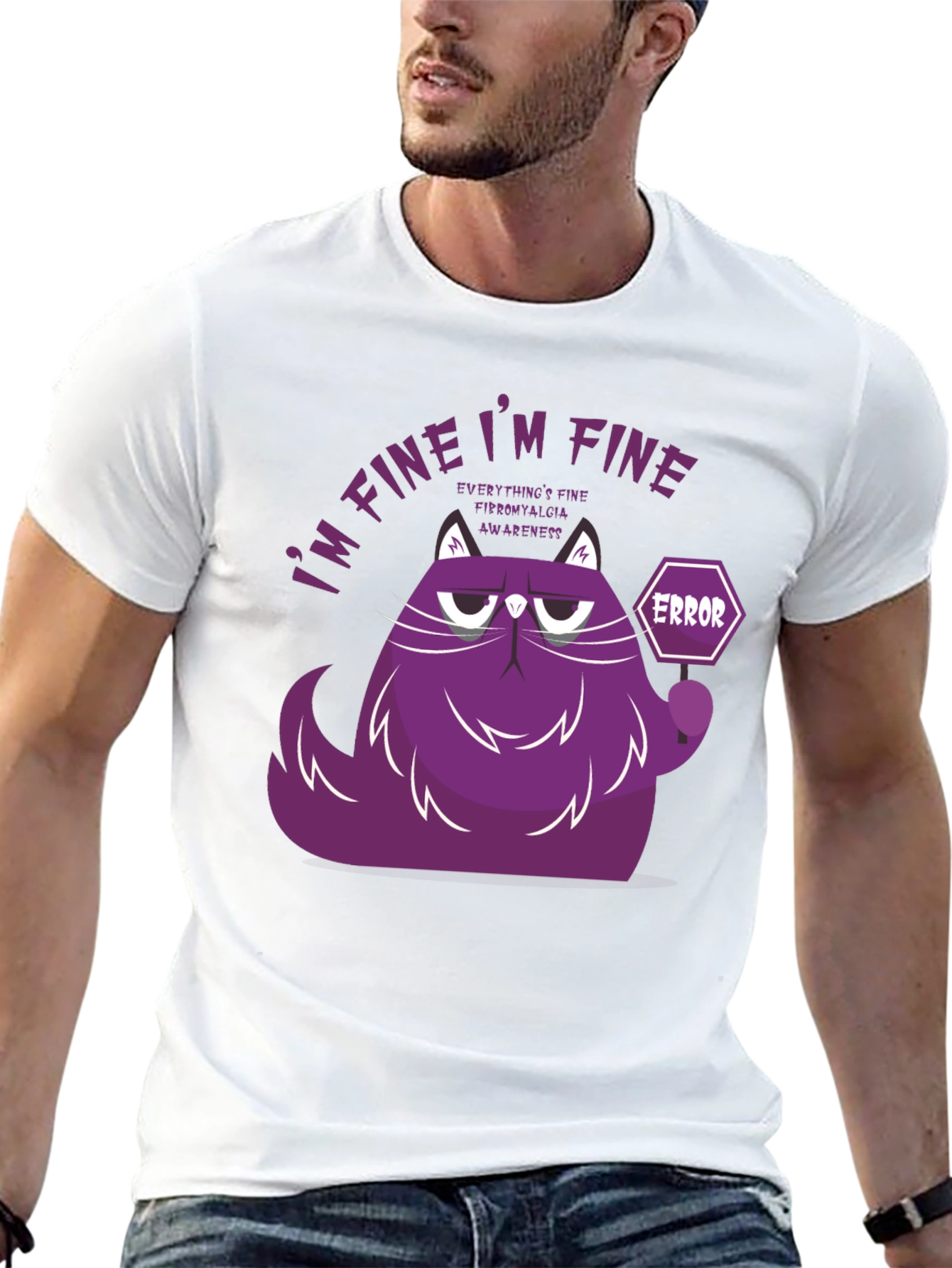 Black I'm Fine Cat T-Shirt - Fibromyalgia Awareness view 13