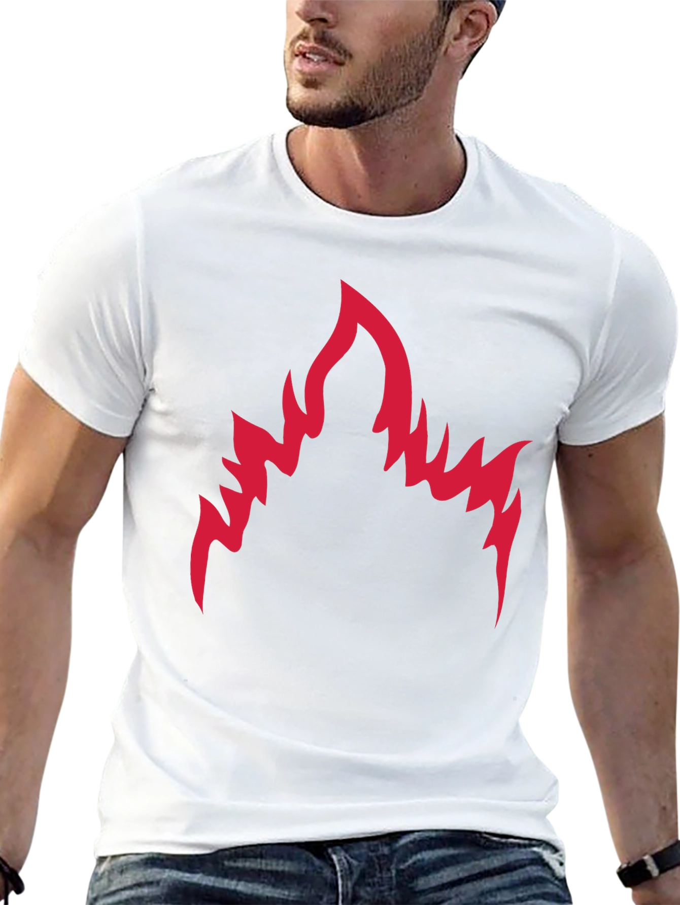 Black Men's Black T-Shirt with Red Flame Graphic view 13