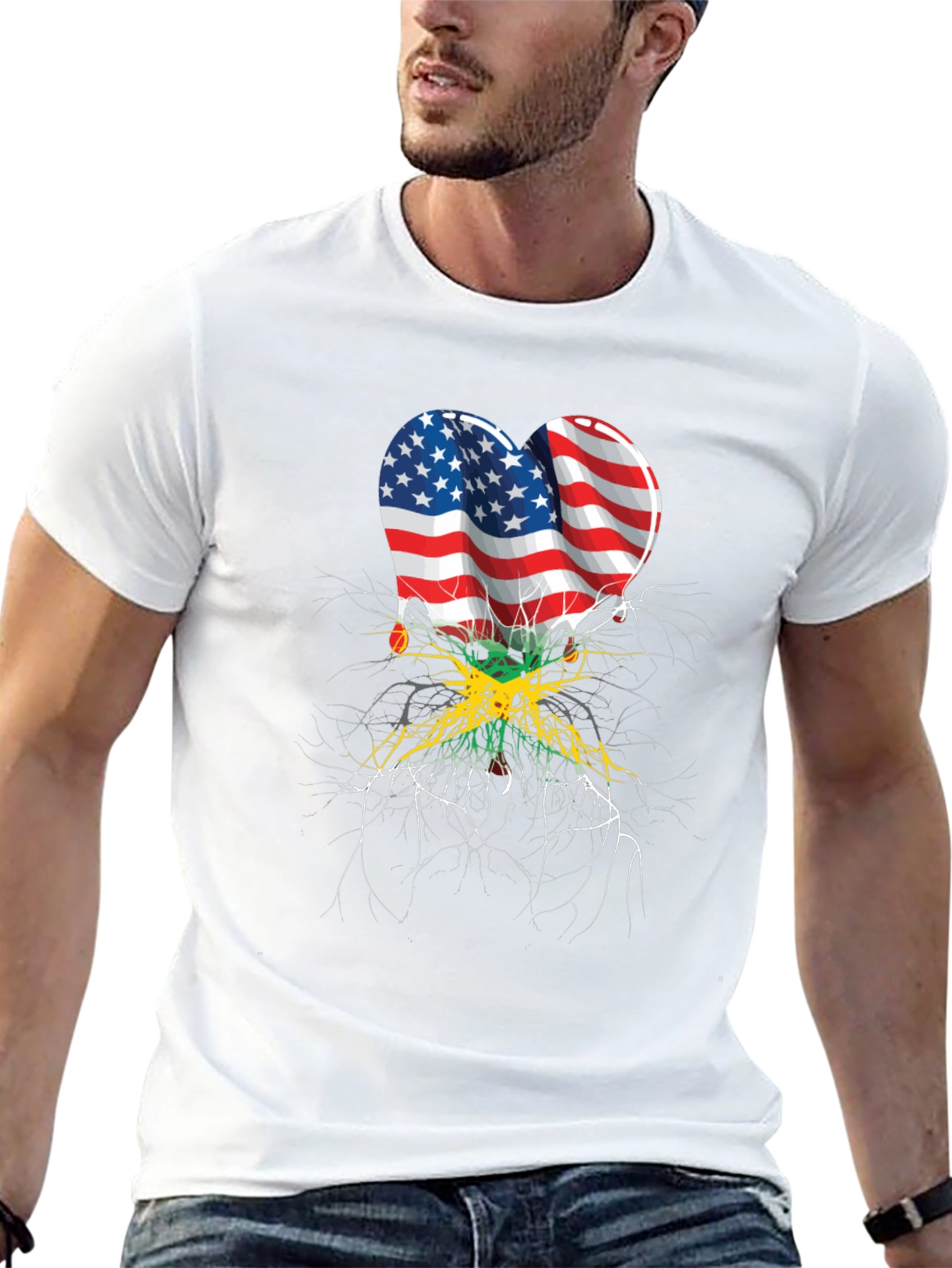 USA Jamaica Flag Heart Roots T-Shirt - 13
