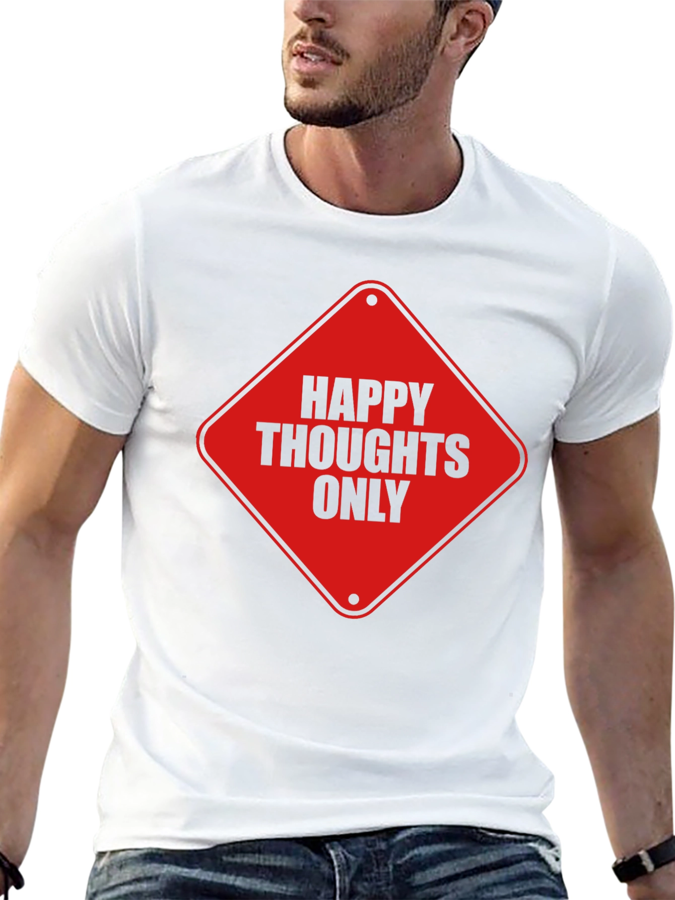 Black Happy Thoughts Only Graphic Tee - Black Cotton T-Shirt view 13