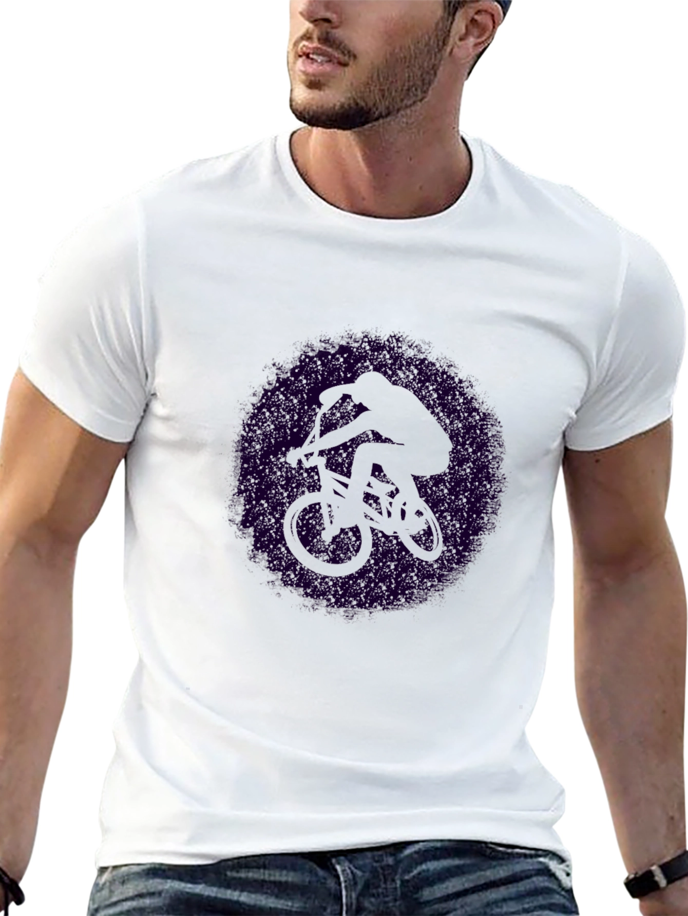 Black Cycling Silhouette T-Shirt - Black Cotton Tee view 13