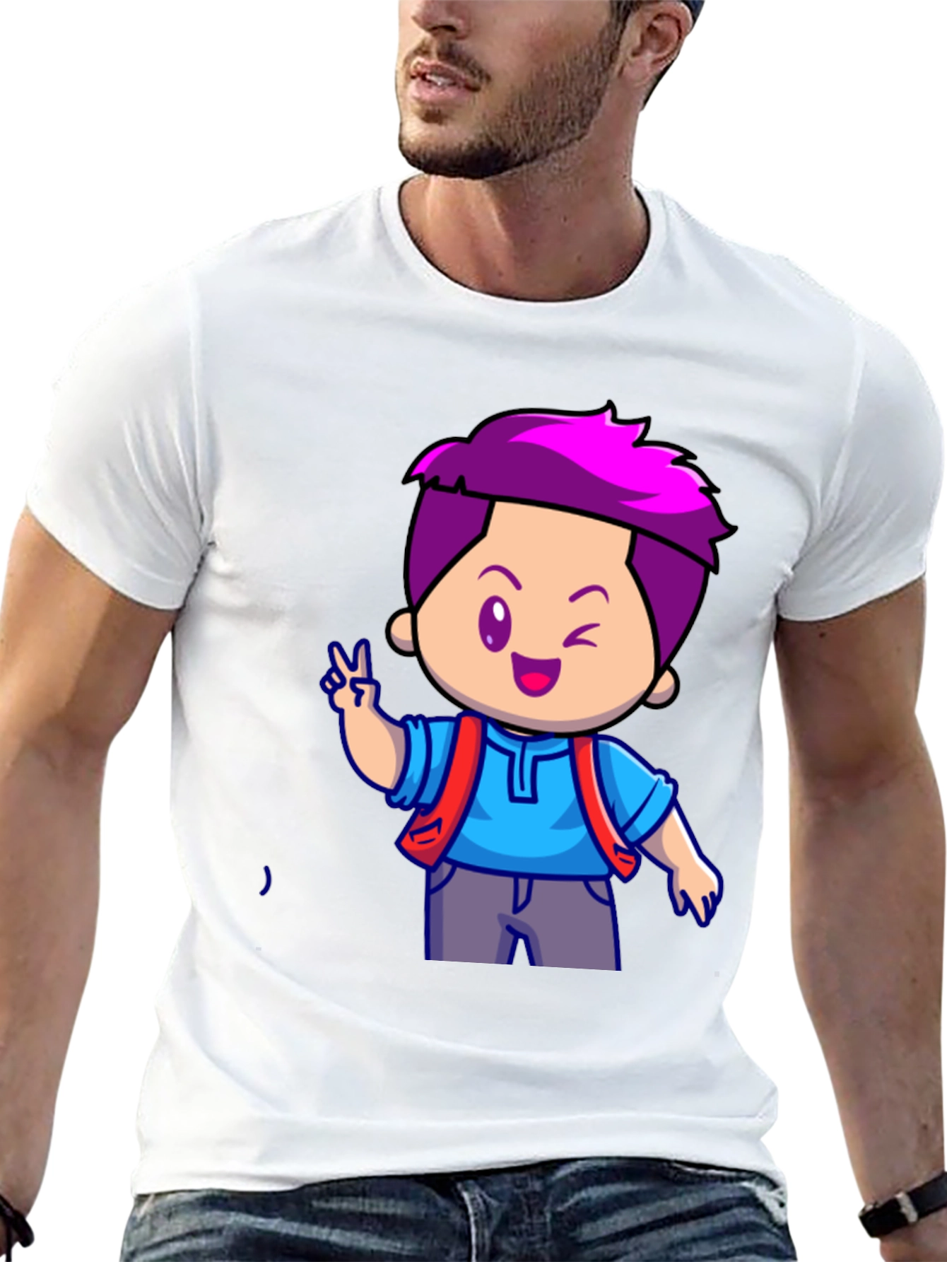 Black Cartoon Boy Graphic T-Shirt - Black view 13