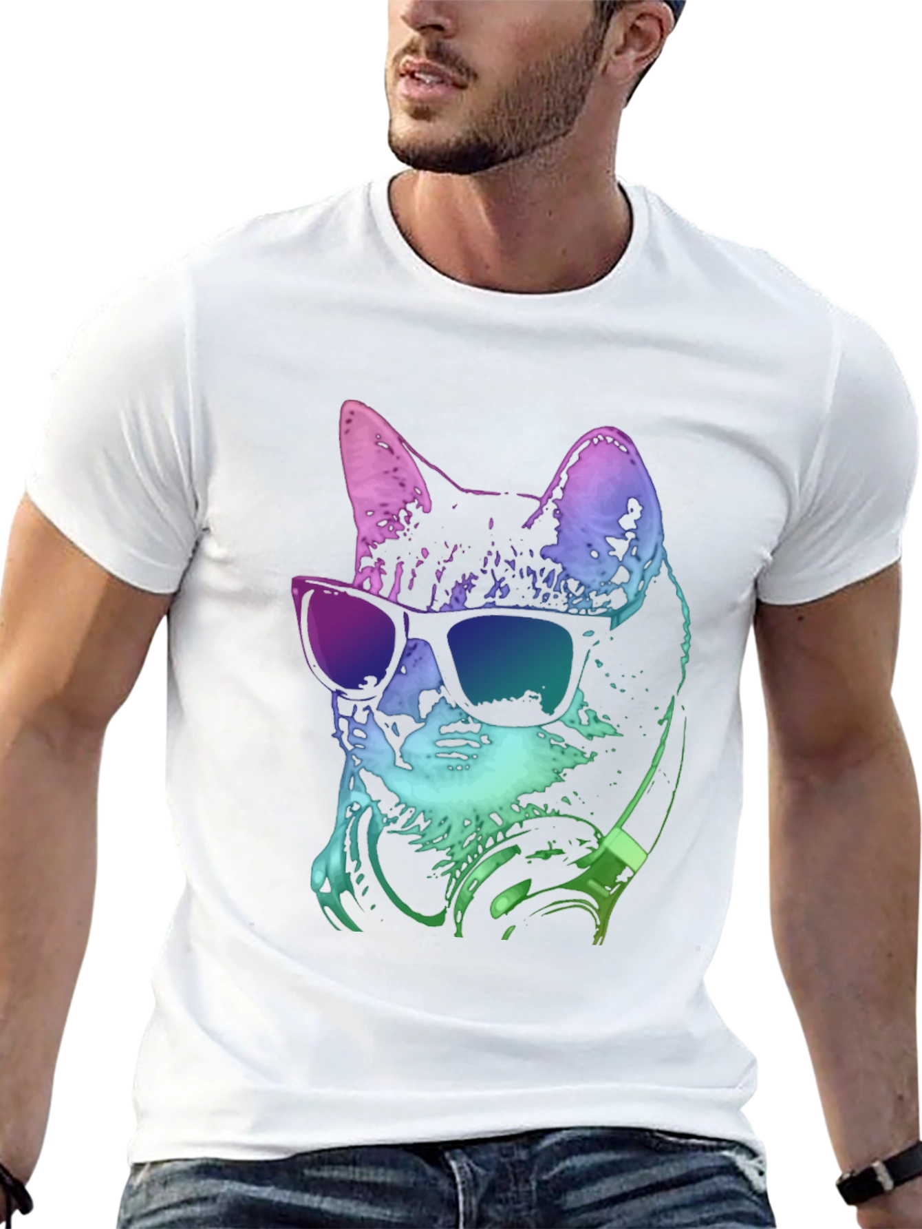 Black Cool Cat Tee: Stylish Graphic Print T-Shirt view 13